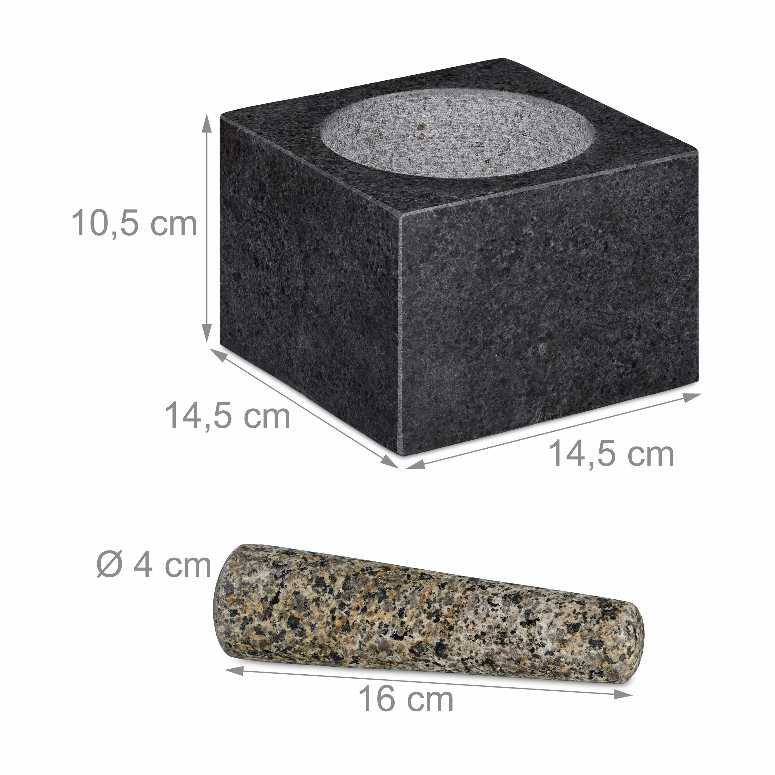 Relaxdays Moździerz kamienny z tłuczkiem granitowy 500 ml 14,5 cm ciemnoszary