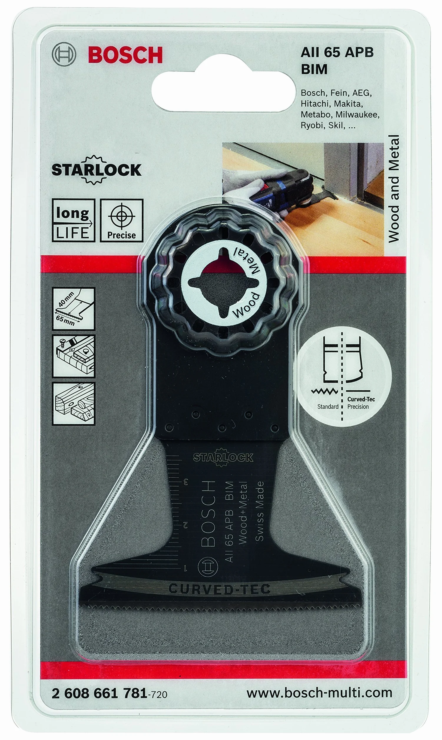Bosch Professional Brzeszczot BIM do cięcia wgłębnego AII 65 APB (do drewna i metalu, 40 x 65 mm, akcesoria narzędzie wielofunkcyjne)