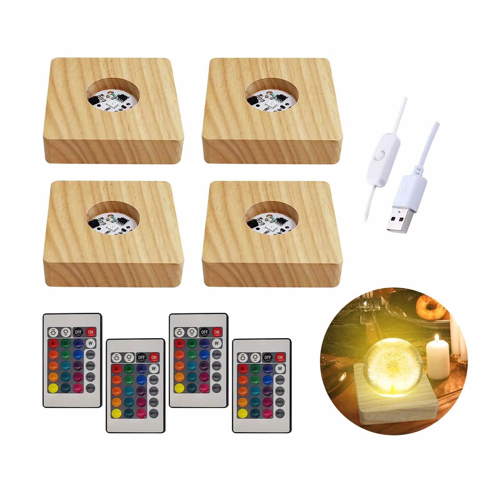Podstawa wyświetlacza LED z pilotem 16 kolorów drewniana podświetlana stojak do szkła kryształowego 3D kwadratowy 8 cm