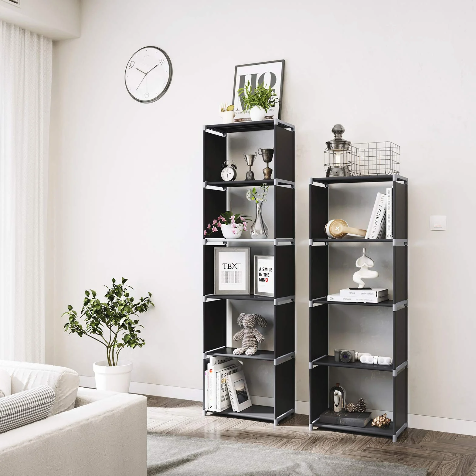 SONGMICS Regał do przechowywania, 5-poziomowy regał na książki, organizer na ubrania, każda półka mieści 5 kg, 50 x 30 x 180 cm, do salonu, sypialni, szafy, czarny LSN15H