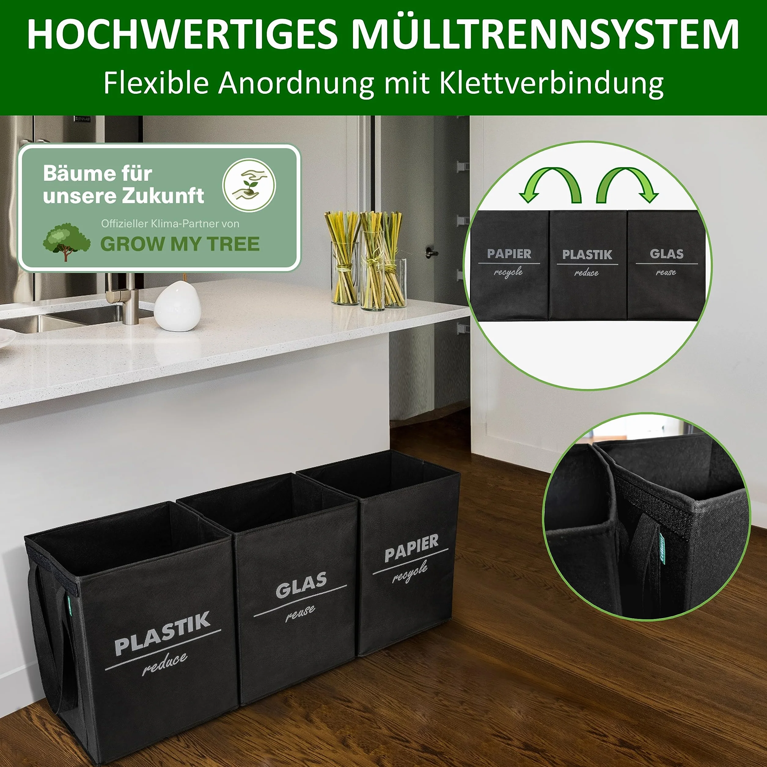 COTTARA System oddzielania odpadów, 3-krotny składany z 5-krotną stabilizacją, pojemnik do recyklingu wykonany z wytrzymałego materiału, idealny jako separator odpadów, do przechowywania papieru z