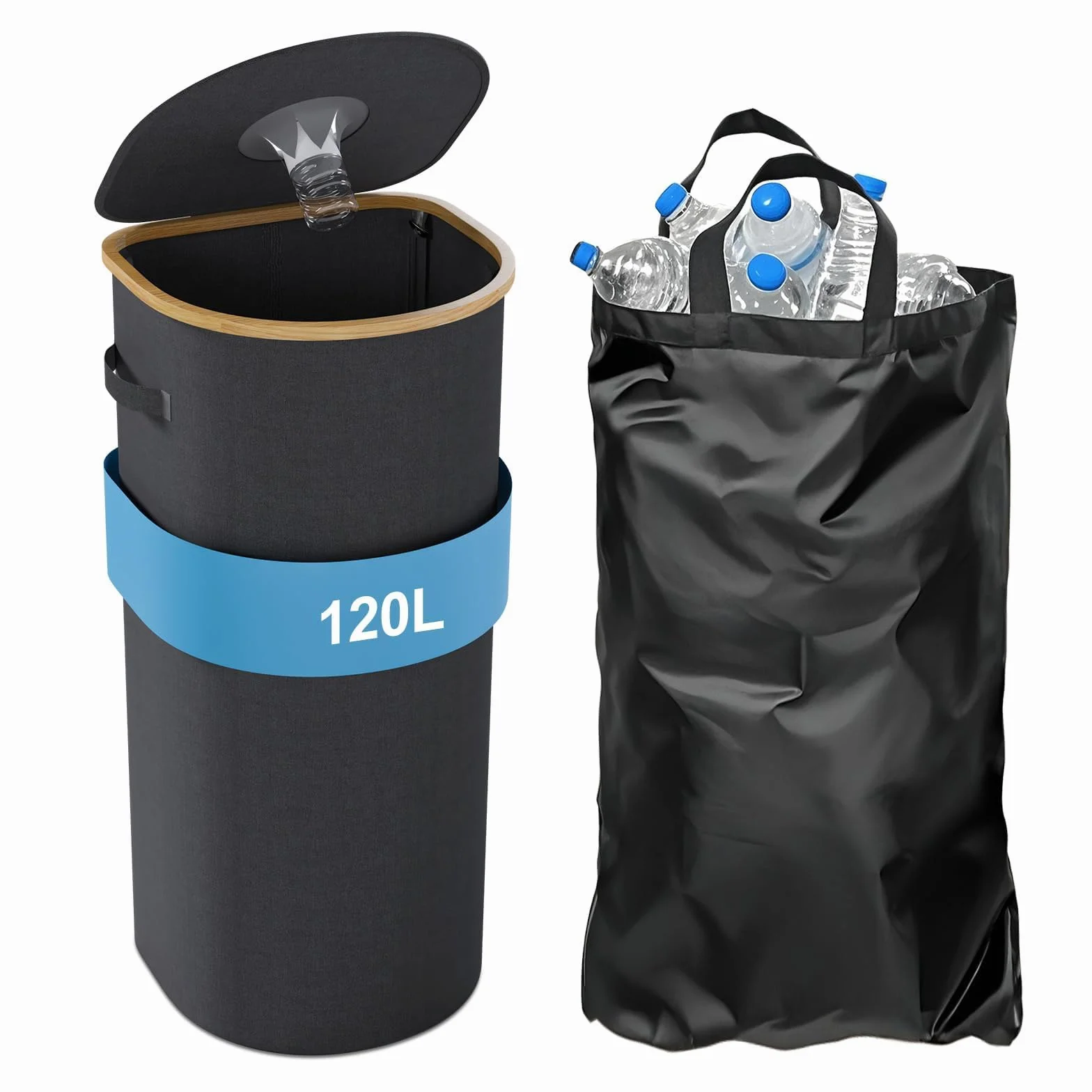 Pojemnik na Odpady 120 l z Pokrywą i Wewnętrznym workiem,Duży Pojemnik do Recyklingu z Pokrywą,Duży Pojemnik na Odpady Kuchenne,Składany kosz na Brudną Bieliznę,Pojemnik do Recyklingu Butelek