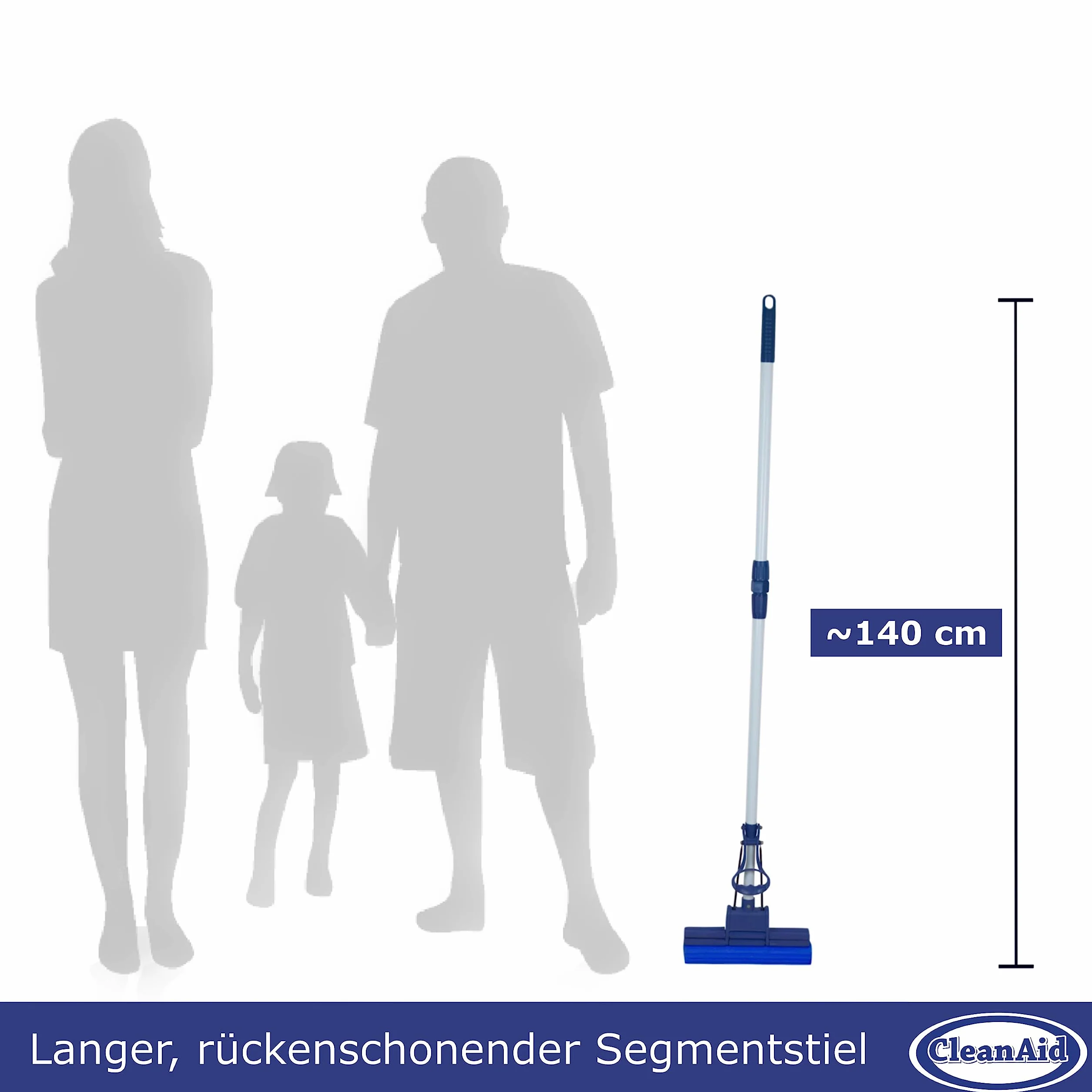 OneTouch Easy Mop Podłogowy - Mop z Gąbki do Podłóg z Teleskopową Rączką, Wbudowaną Wyciskarką i Wysoce Chłonną Gąbką PVA - Mop Gąbkowy do Czyszczenia Podłóg w Kuchni, Łazience i w Całym Domu