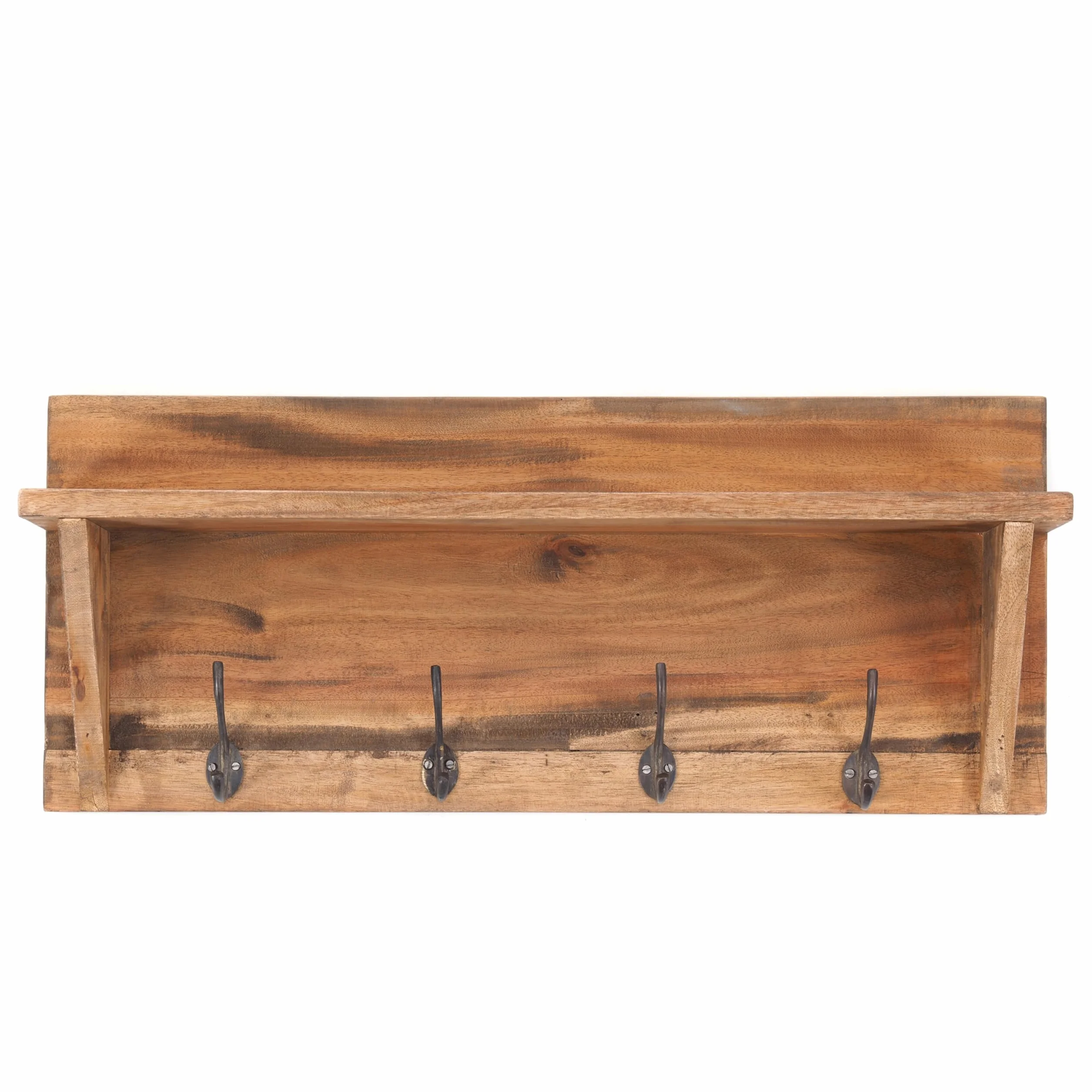 DESIGN DELIGHTS Rustykalna garderoba ścienna z regałem w stylu vintage | 60 x 26 x 10 cm (szer. x wys. x gł.), drewno z recyklingu, regał ścienny z 8 haczykami na ubrania, garderoba do korytarza