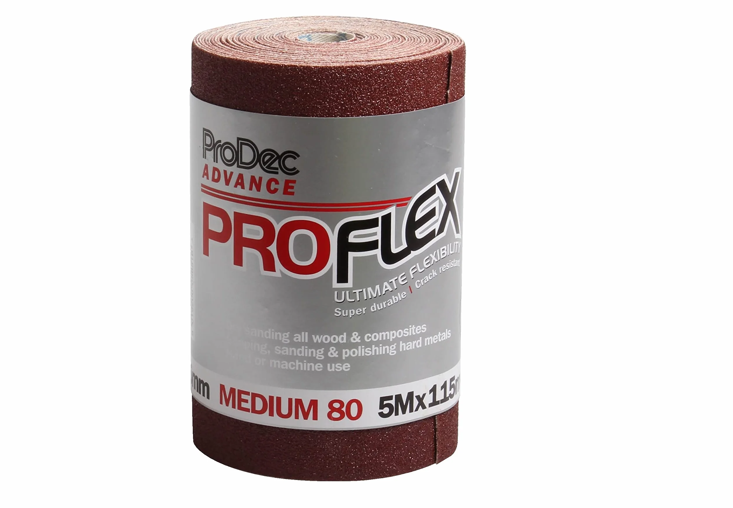 ProDec Advance 5m Roll 80 Grit Medium Grade ProFlex Ultra Flexible Odporny na pęknięcia papier ścierny z tlenku glinu do szlifowania drewna, farby, tynku, szpachli, metalu i innych materiałów
