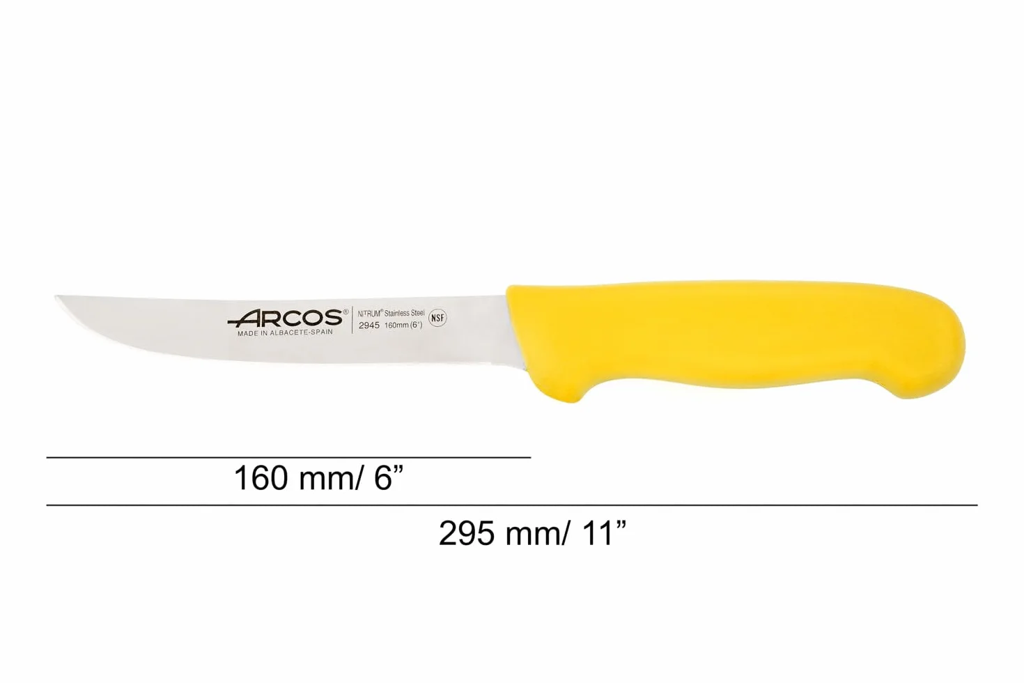 Arcos 294500 seria 2900-boning nóż nóż nitrm 160 mm (6,30 cala) - uchwyt polipropylenowy żółty kolor, stal nierdzewna 18/8