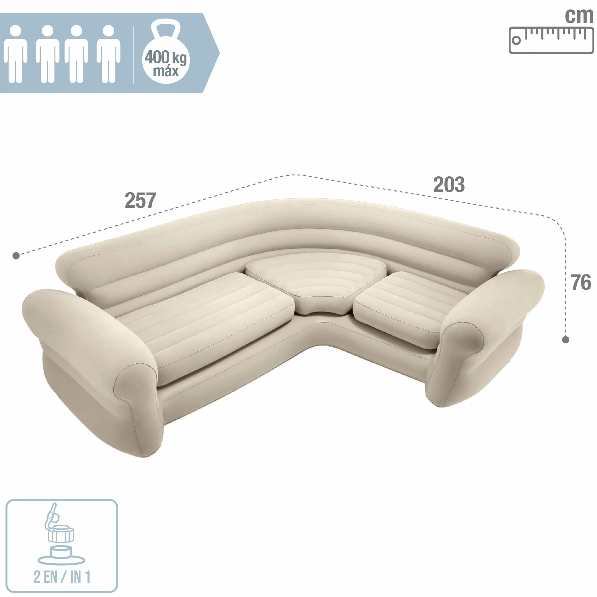 Intex Sofa Narożna, Winyl, Beżowy, 2.03 x 2.57 x 0.76 m
