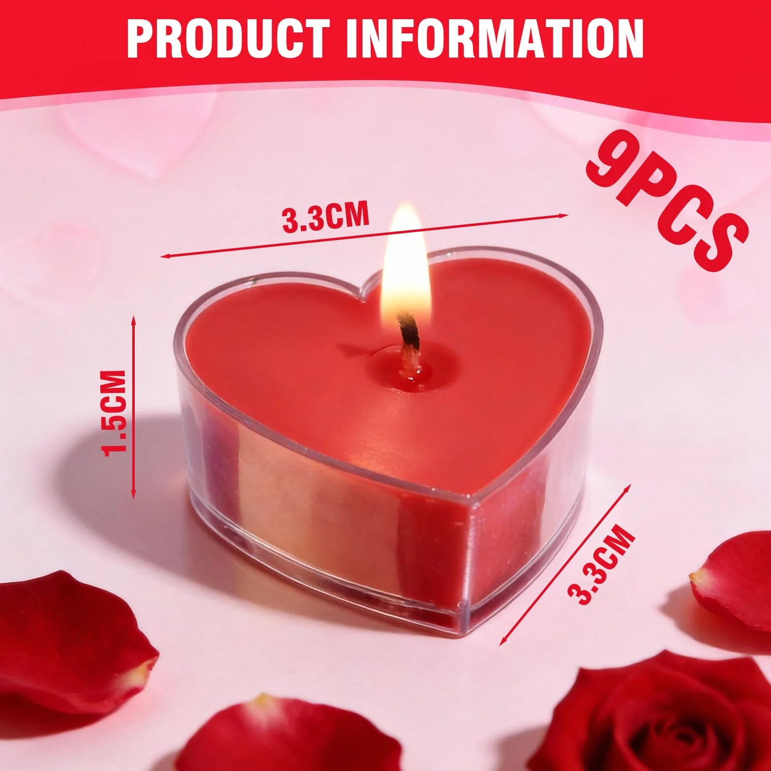 9 romantycznych świeczek typu tealight w kształcie serca, romantyczne świece w kształcie serca, na Walentynki, urodziny, propozycje, wesele, przyjęcie, zaręczyny, czerwone