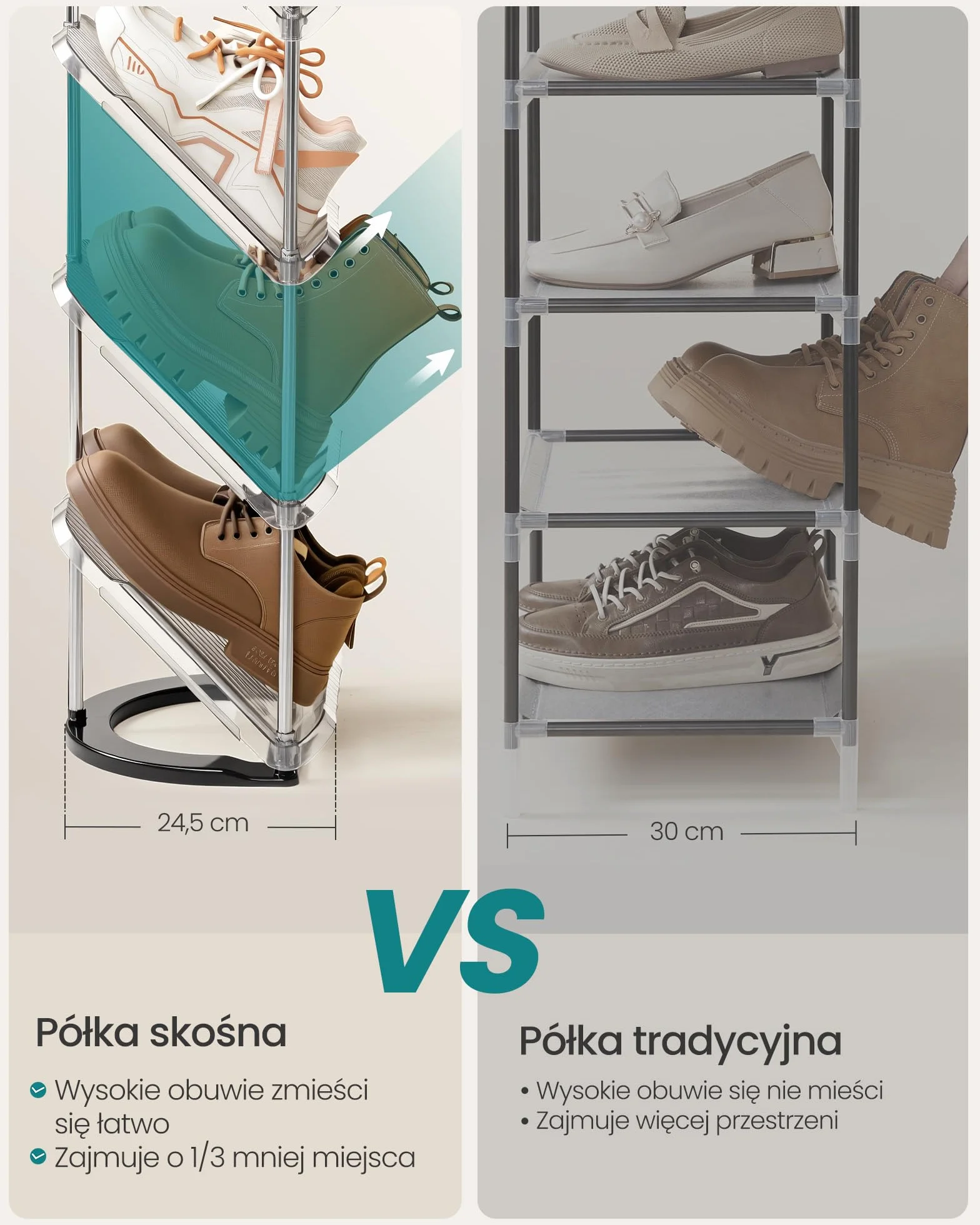 SONGMICS Półka na buty 5 poziomów zestaw 2 szt. skośna organizer plastik 24,5x28,4x102,5 cm szary