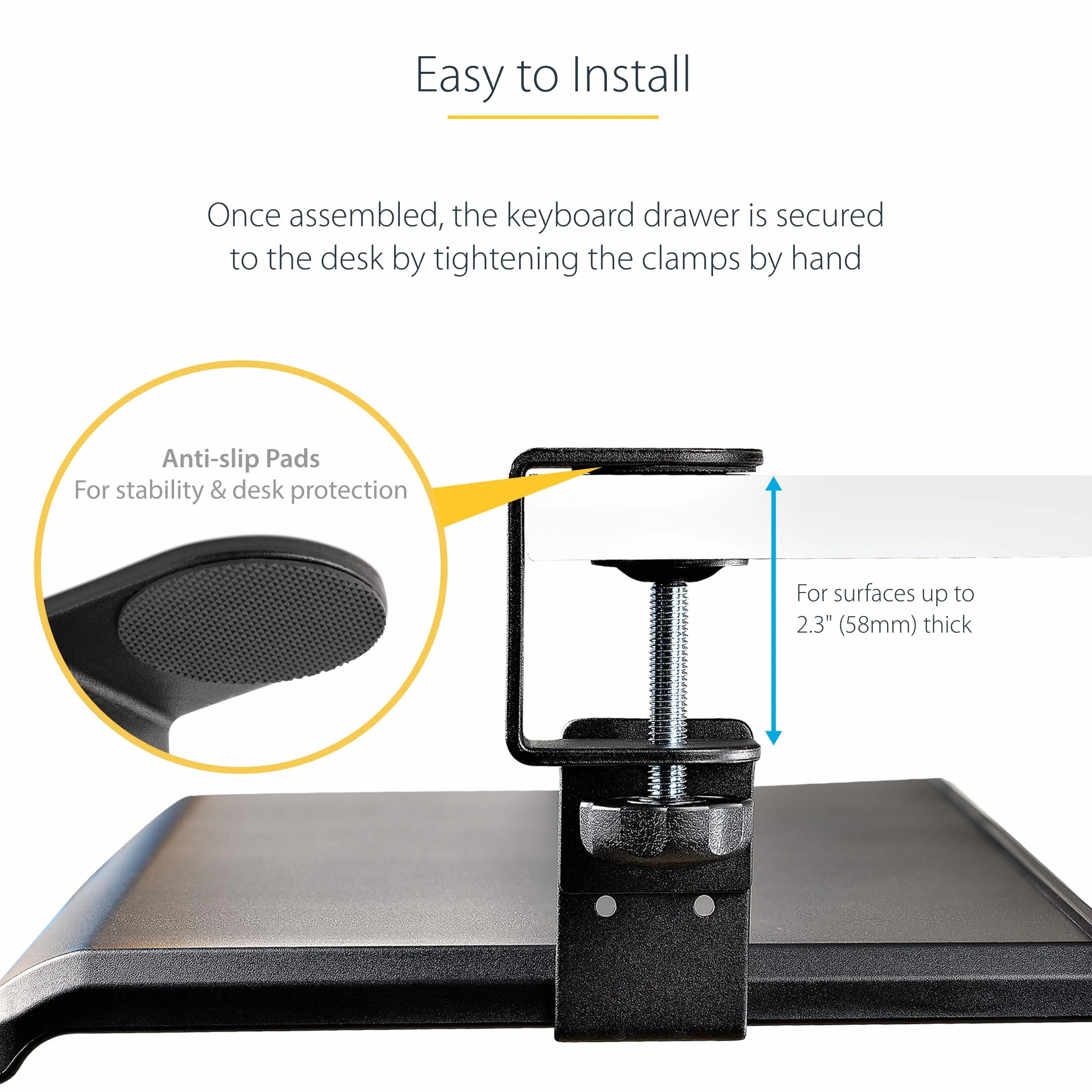 StarTech.com Wysuwana półka pod klawiaturę, uchwyt na klawiaturę z regulacją wysokości, do 12 kg, stolik komputerowy/biurko, wysuwana półka na klawiaturę (KEYBOARD-TRAY-CLAMP1)