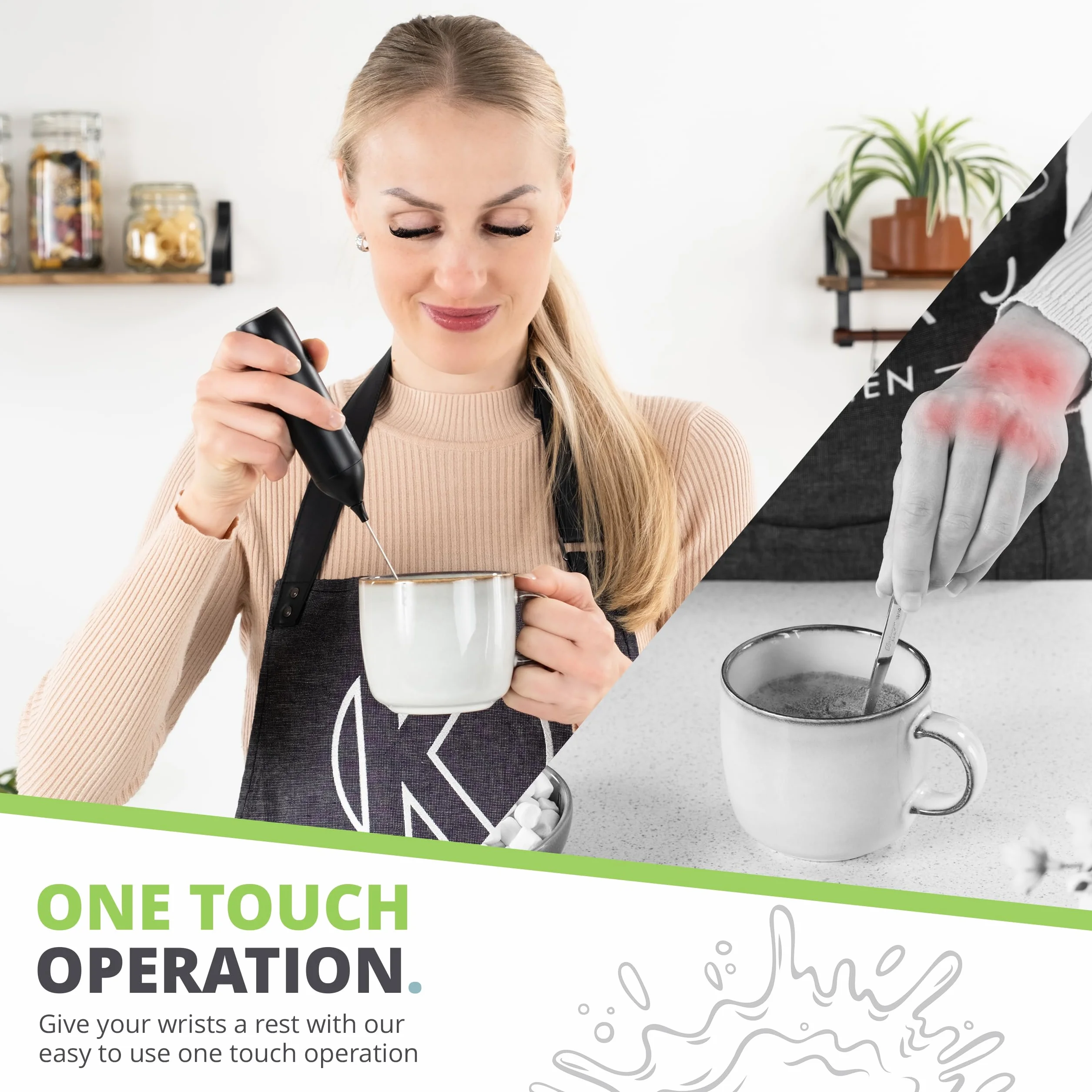 Oliver's Kitchen ® Wysokiej jakości spieniacz do mleka do wielokrotnego ładowania - spieniacz i ładowanie (Black)