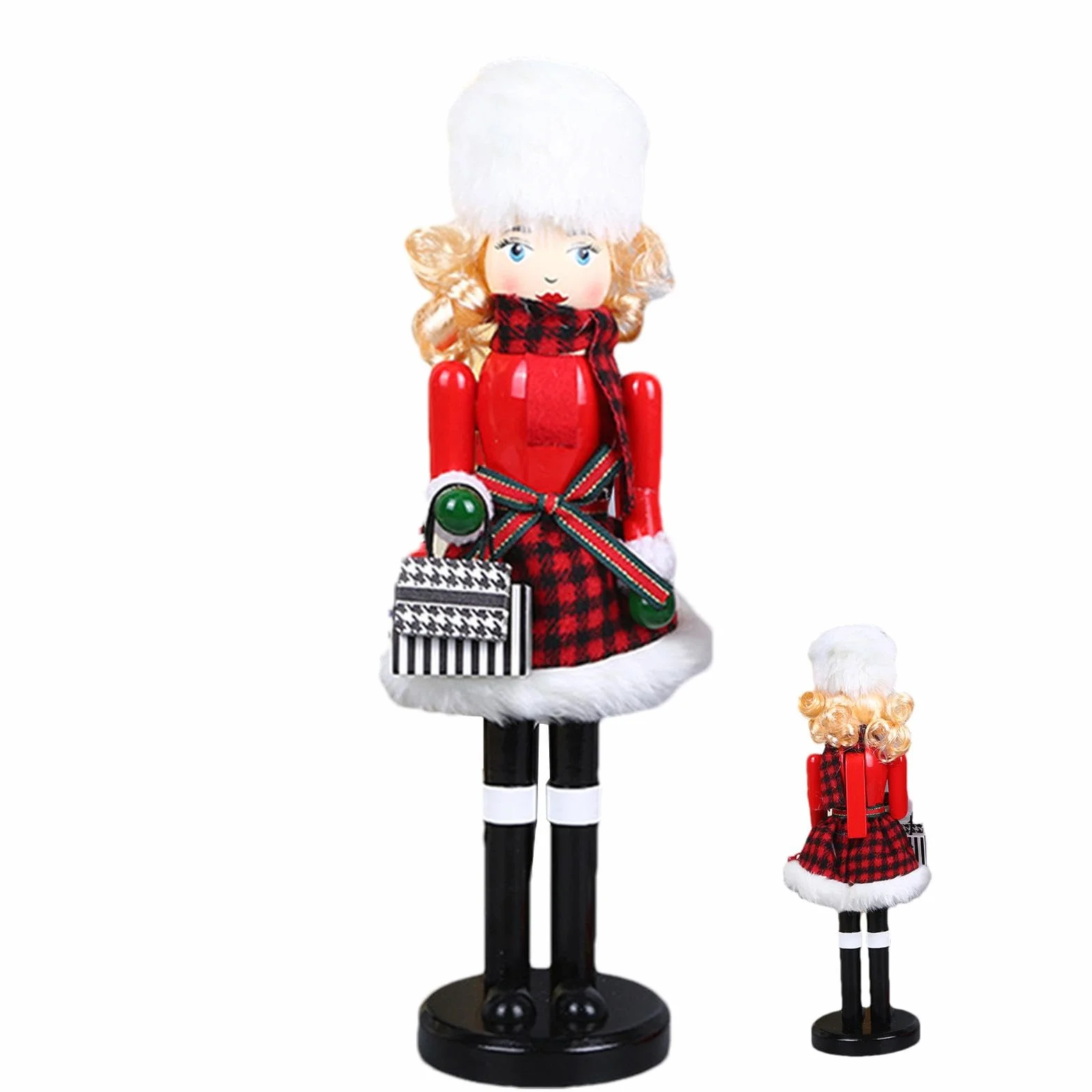 Woman Nutcracker Christmas Decorations, Wooden Nutcracker Figures 15.55x4.13 Inches, Puppet Christmas Table Decor, Bookshelf, Hotel, Cafe, Wood, Reusable Material