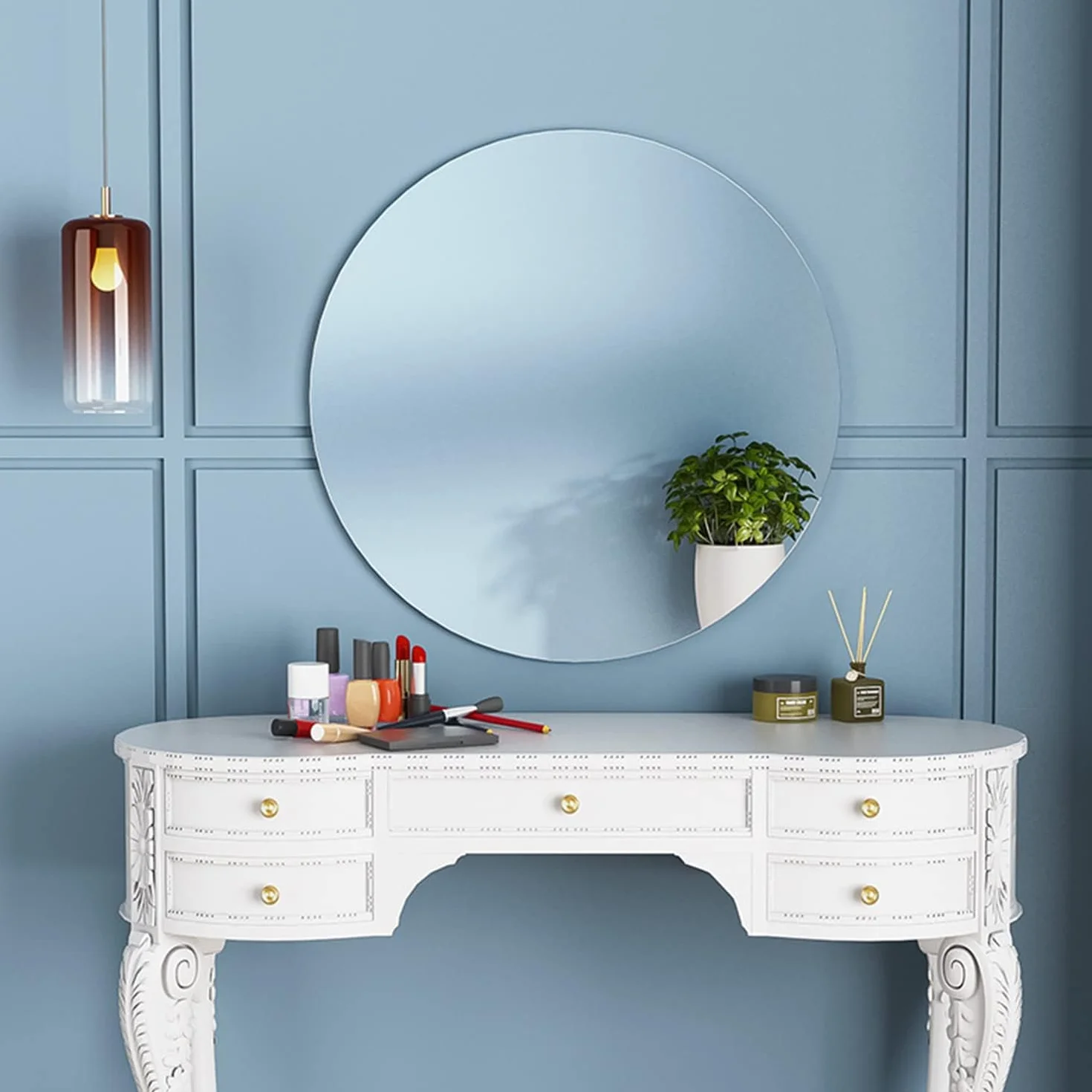TSKDKIT Okrągłe lustro ścienne 40 cm samoprzylepne okrągłe szklane lustro HD duże lustro ścienne 40 cm lusterko do makijażu bez ramy dekoracyjne lustro ścienne do łazienki, sypialni, salonu, drzwi itp