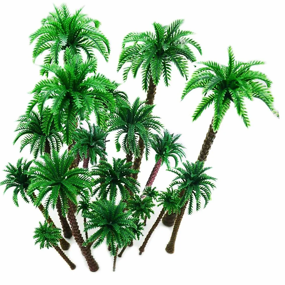 20 palm kokosowych, zielony wzór krajobrazu, plastik, dekoracja krajobrazu DIY mini dekoracja drzewa, zielona