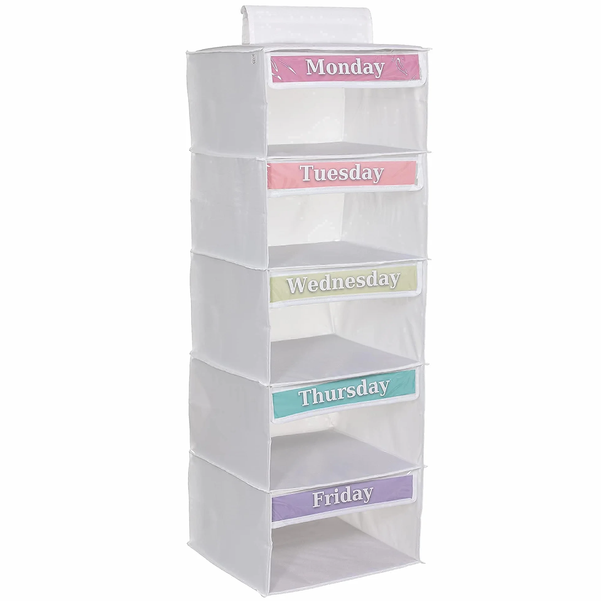 Three Sweet Peas Co 5-półkowy tygodniowy organizer na ubrania dla dzieci (83 cm) Dzień tygodnia dzień tygodnia od poniedziałku do piątku, biały