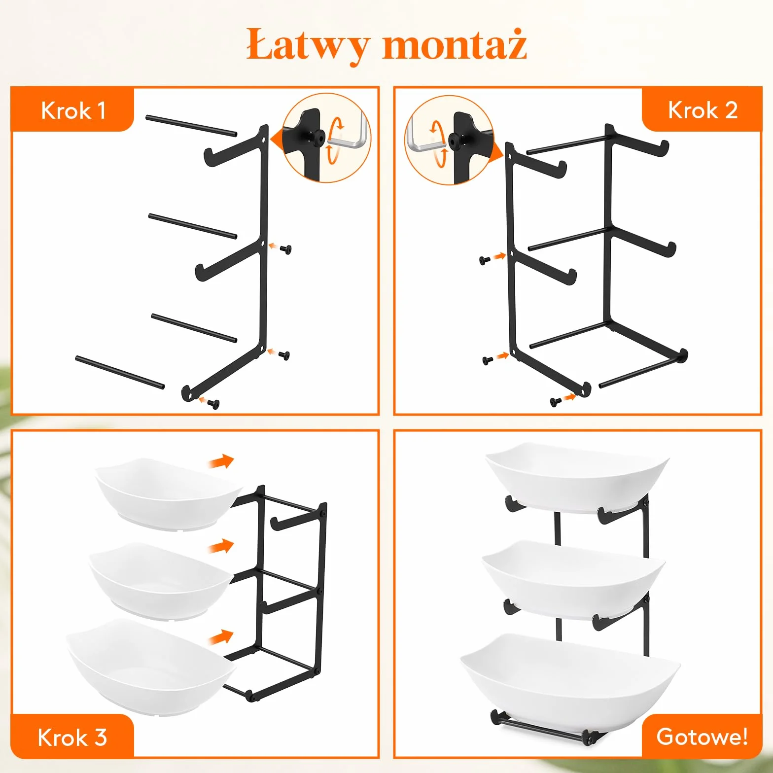 Lifewit Etażerka na owoce z 3 poziomami, półka, półka, biała taca wielokrotnego użytku z miseczkami na owoce, do bufetów, owoców, przekąsek, warzyw, ciastek, deserów, czarna