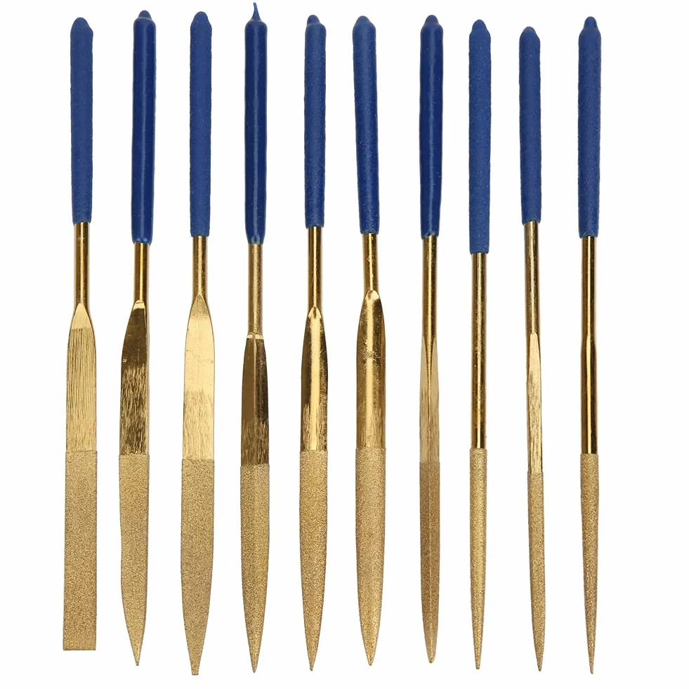 Pilnik Diamentowy, 10 Sztuk/Zestaw 4x160mm Pilnik Diamentowy, Mini Stal Pokryta Tytanem Pilnik środkowy grubość Diamentów Zestaw Pilników Igłowych do Uchwytów Pilników