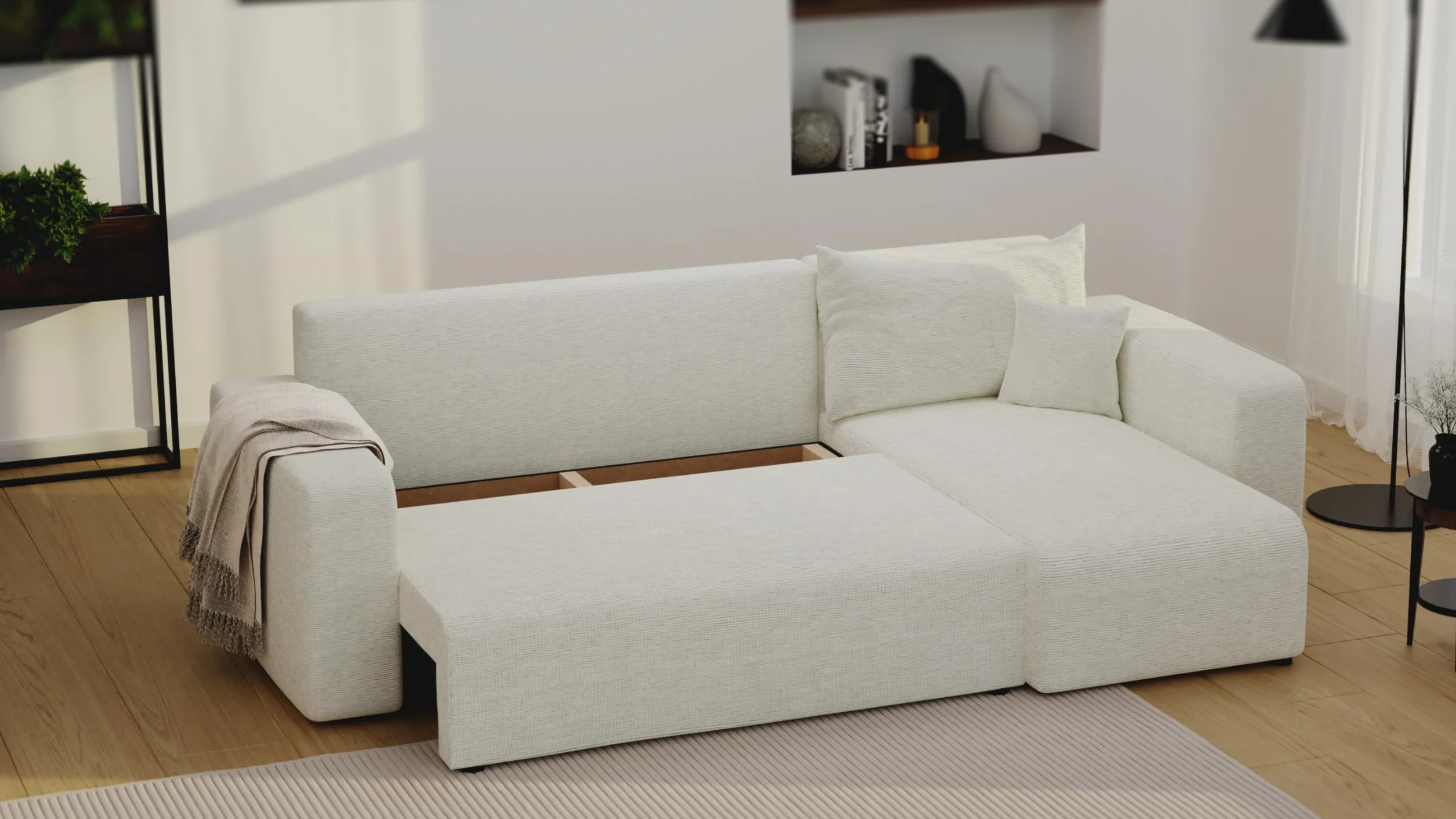 GREKPOL Sofa z funkcją spania, 145 x 248 cm, 3-osobowa, narożnik ze skrzynią na pościel, sofa do spania, do salonu