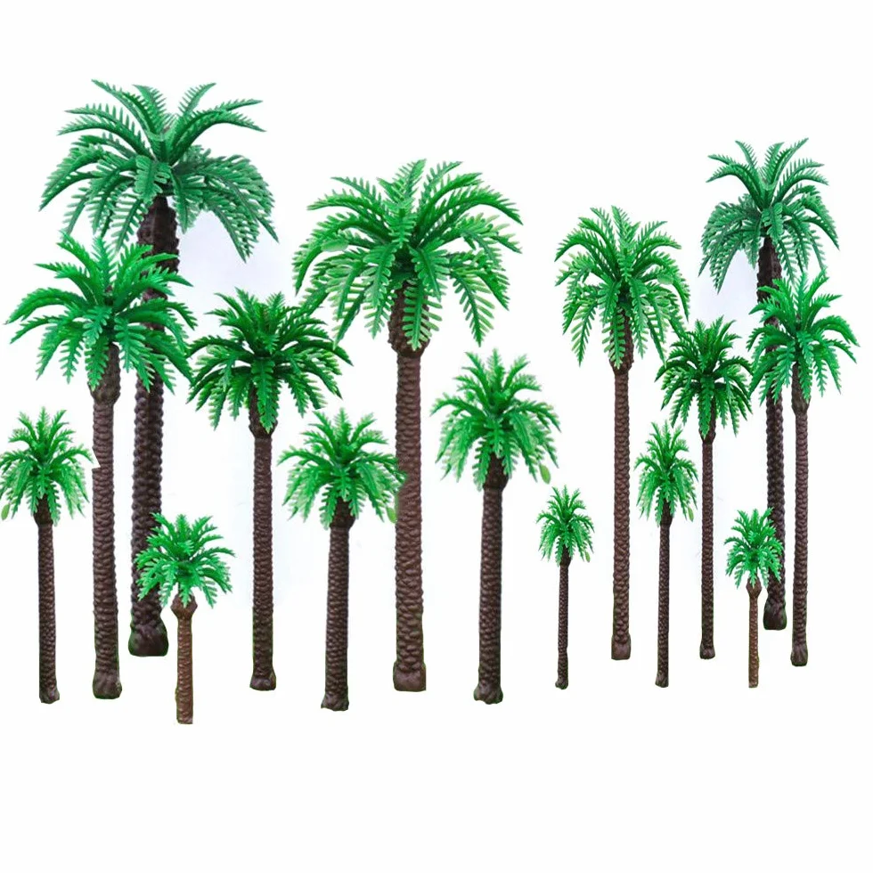20 palm kokosowych, zielony wzór krajobrazu, plastik, dekoracja krajobrazu DIY mini dekoracja drzewa, zielona