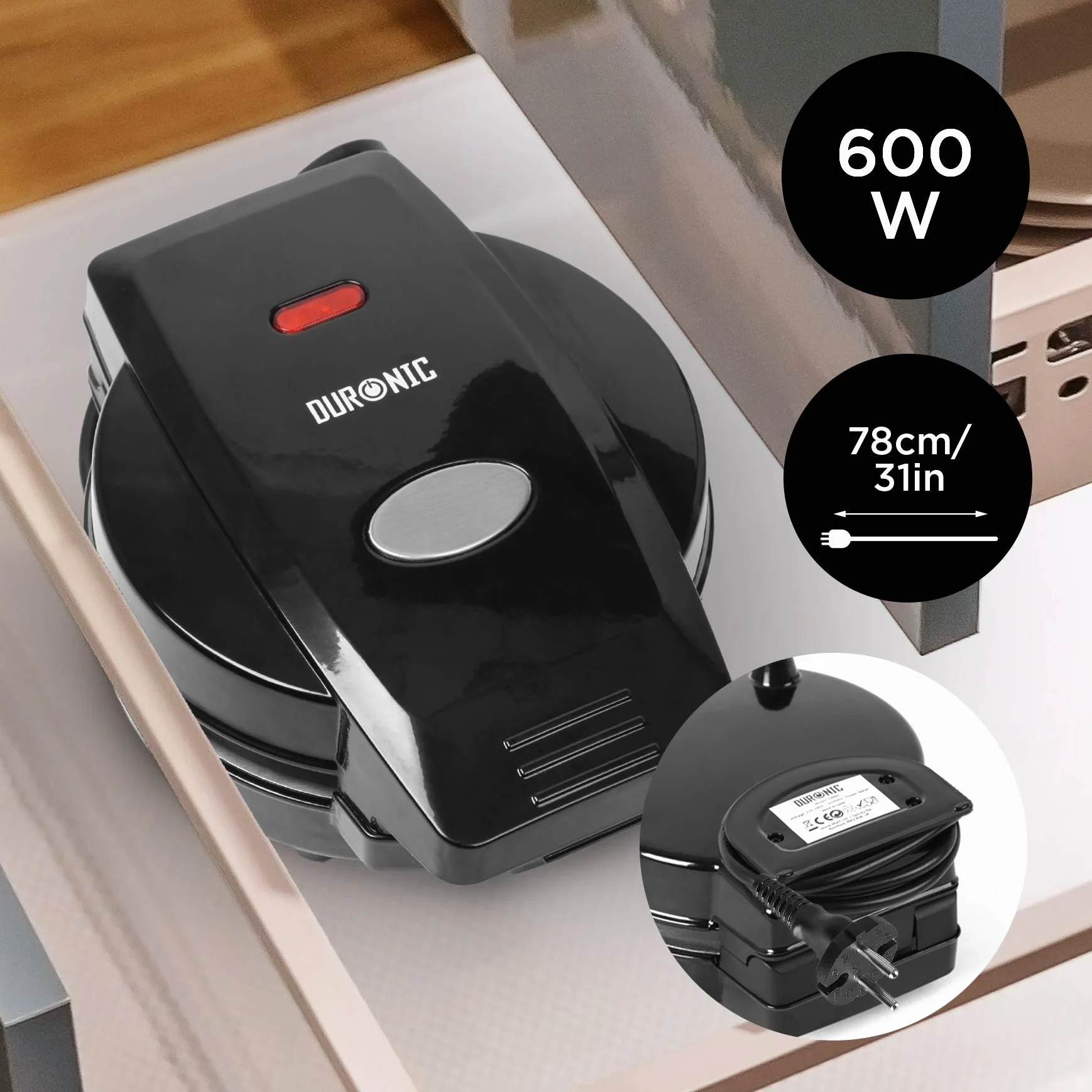 Duronic OM60 Elektryczna patelnia do omletów 600W omleciarka nieprzywierająca powłoka
