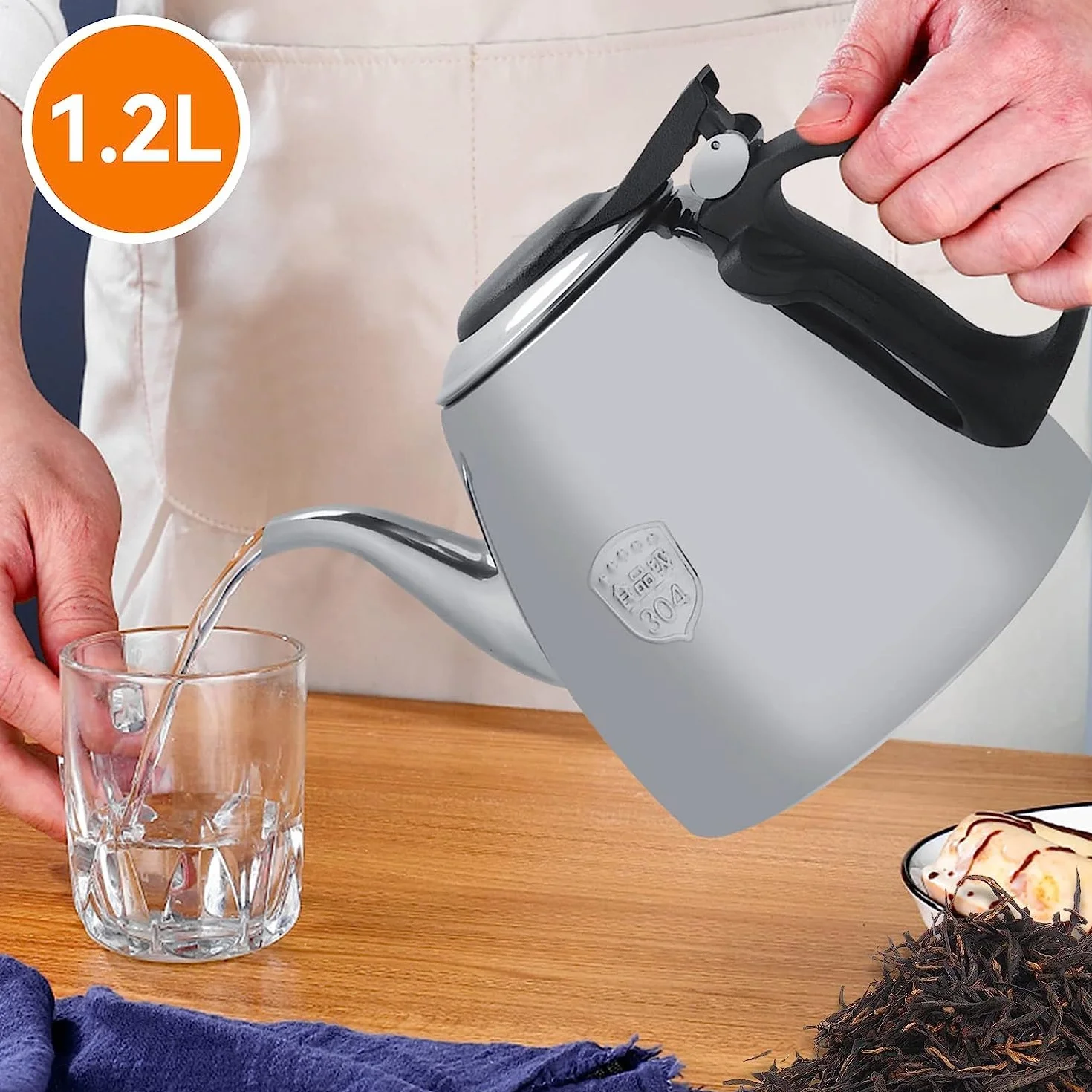 Czajnik do herbaty, 1,2L czajnik indukcyjny ze stali nierdzewnej dzbanek do kawy 304 czajnik do kawy z płaskim dnem garnek elektryczny czajnik hotelowy do indukcyjnej i ceramicznej kuchenki