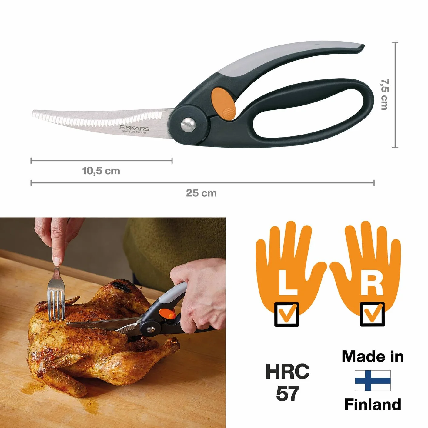 Fiskars Nożyce do drobiu, Functional Form, Długość całkowita: 25 cm, Stal/tworzywo sztuczne, 1003033