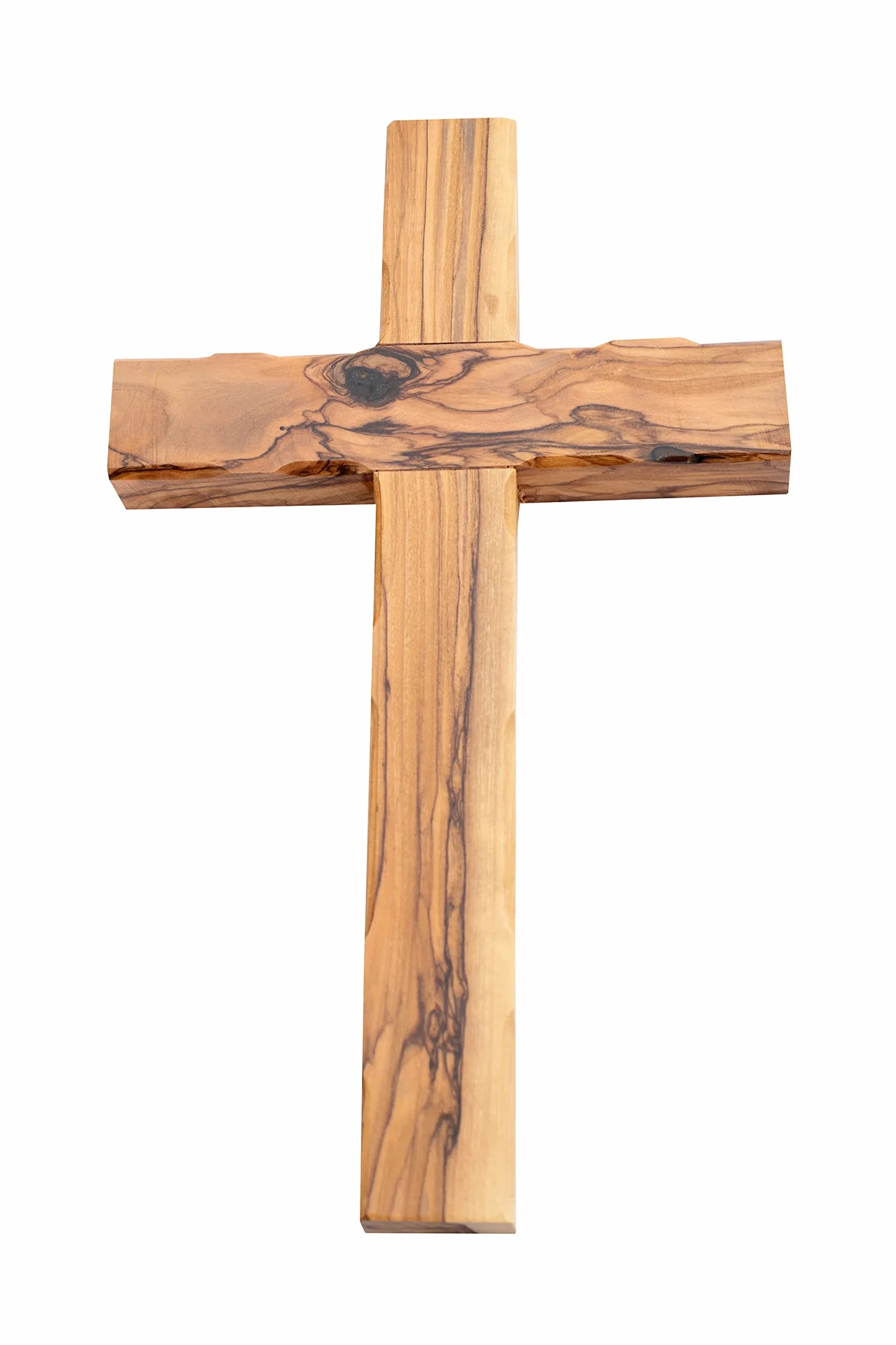 Ręcznie wykonany krzyż z drewna oliwnego (zwykły 25 cm) - wiszący na ścianie artystyczny wystrój prosty prosty drewniany krzyż, płaski solidny krzyż z Jerozolimy, gdzie Jezus ukrzyżowany i róża