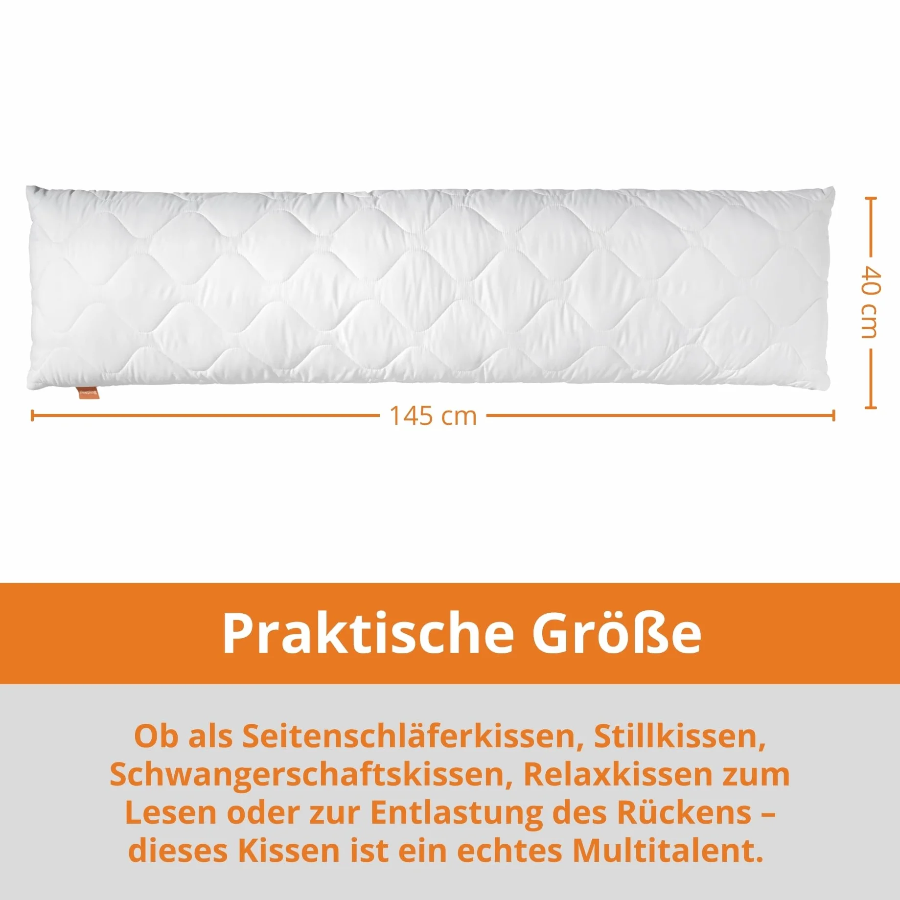 sleepling 190109 poduszka do spania na boku i karmienia, miękka mikrofibra, 40 x 140 cm, waga wypełnienia 6 kg, z zamkiem błyskawicznym, biała