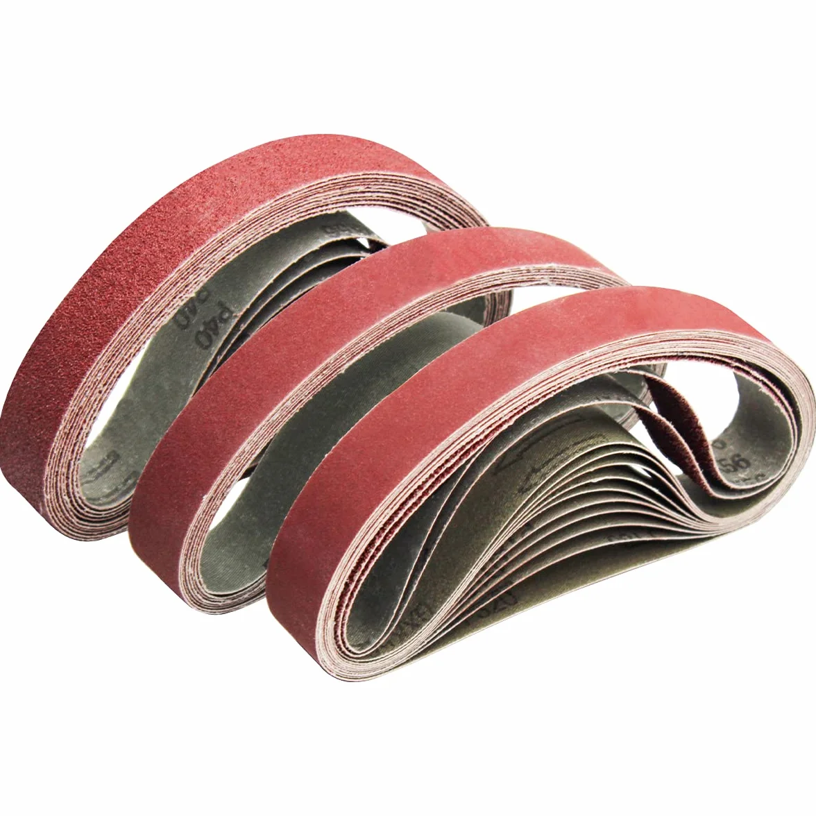 FEIHU Taśmy szlifierskie z tlenku glinu, 20 x 520 mm, 5 różnych ziarnistości, po 6 x 40/80/120/180/320, zestaw taśm szlifierskich, do szlifierek taśmowych, metalu, drewna (30 sztuk)