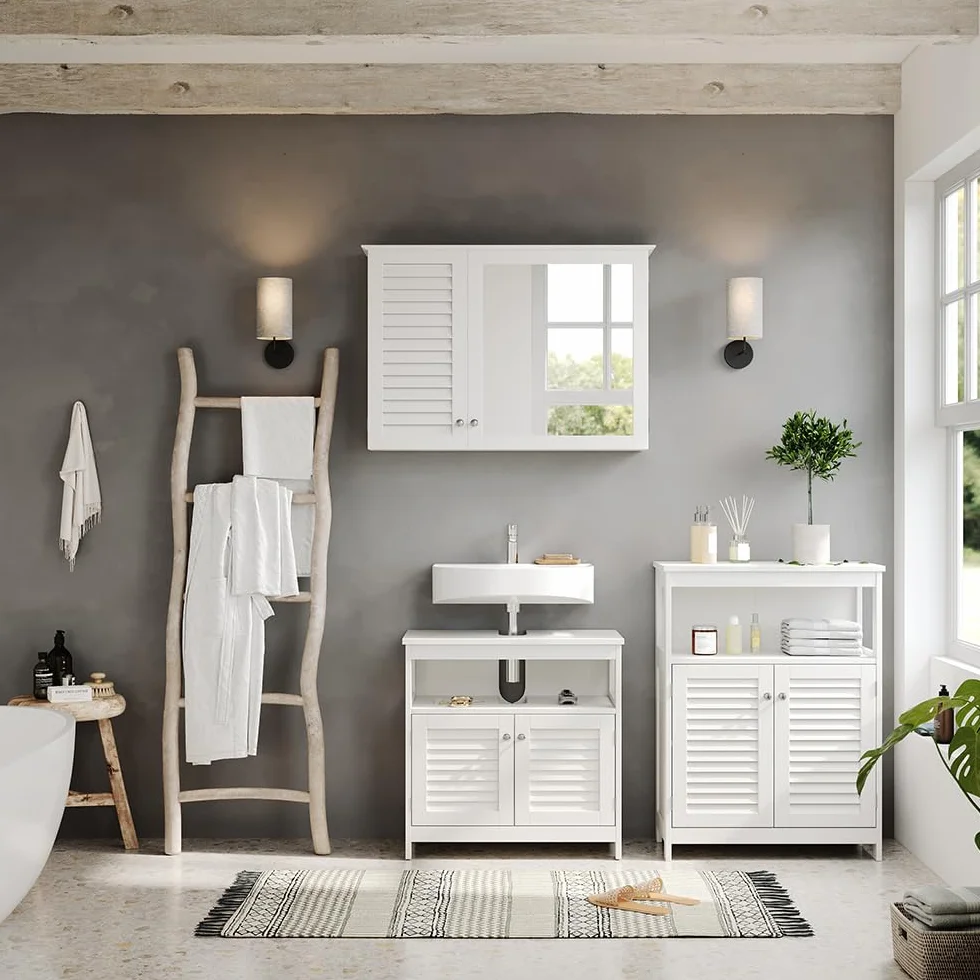 Vicco Szafka Midi "Riad", Biały, 60 x 80 cm z drzwiami i otwartą przegrodą