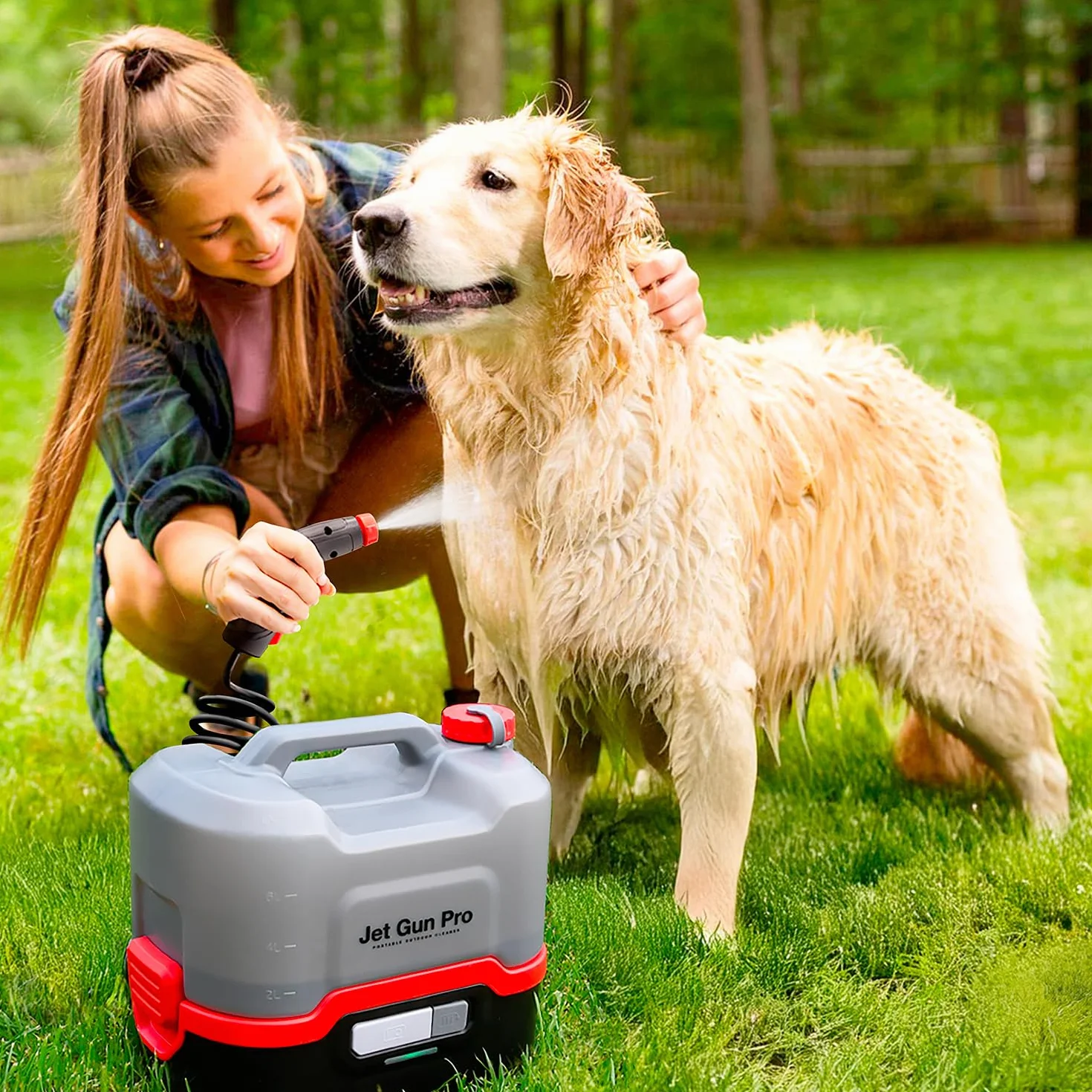 ERRECOM JET GUN PRO+, Przenośna Myjka Ciśnieniowa zasilana akumulatorem z szufladką na akcesoria, zbiornik na wodę 8 L, wąż spiralny 3 m, waga 2,9 kg
