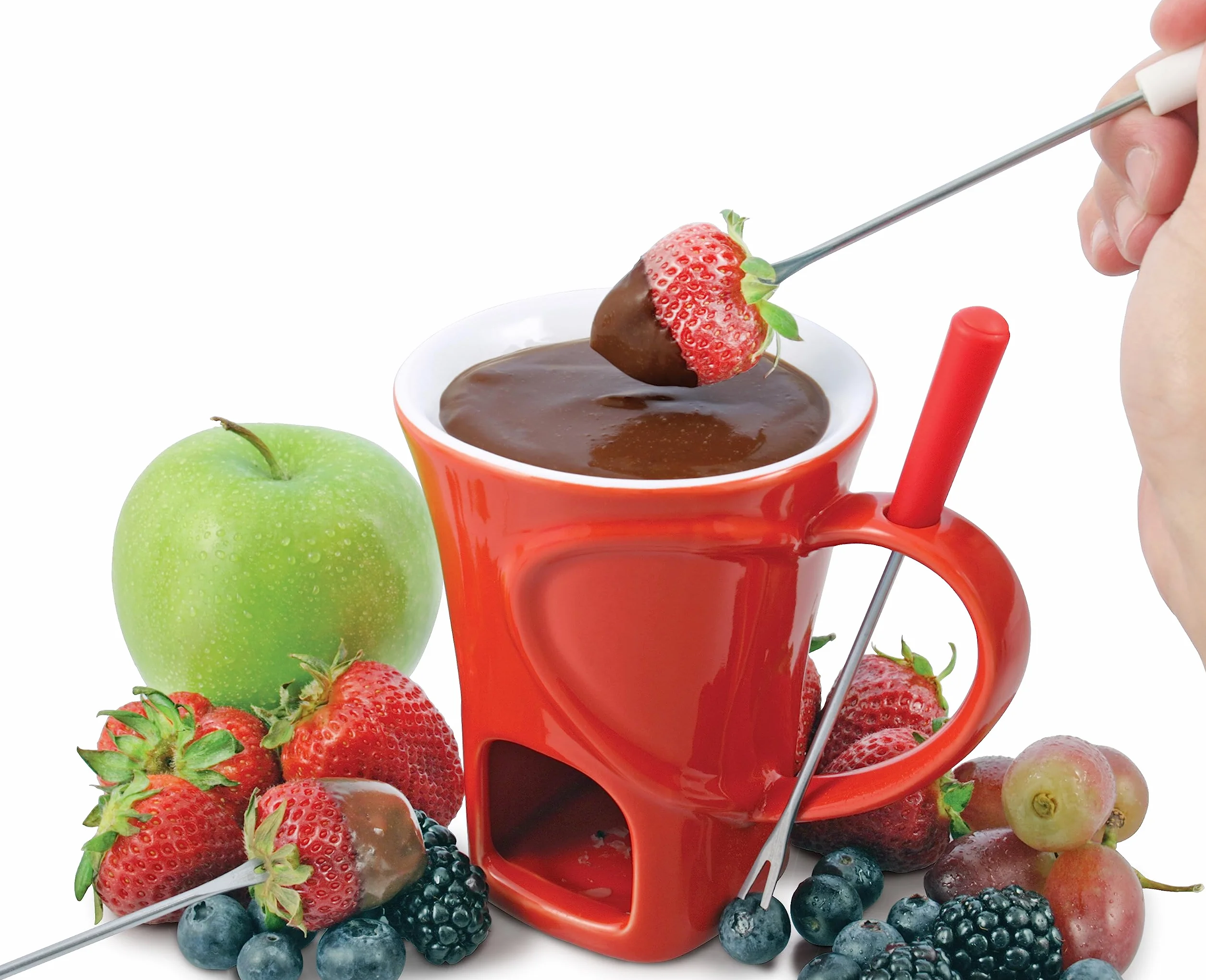 Zestaw 4 sztuk Sweetheart Ceramic/Czekoladowe Fondue ze stali nierdzewnej, czerwony, 120 ml, świeca tealight, zmywarka do naczyń, pudełko upominkowe