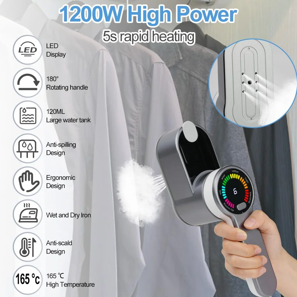 Mini żelazko podróżne 1200 W 6 inteligentnych trybów prasowania 2 w 1 pionowe parowanie i prasowanie szybkie nagrzewanie