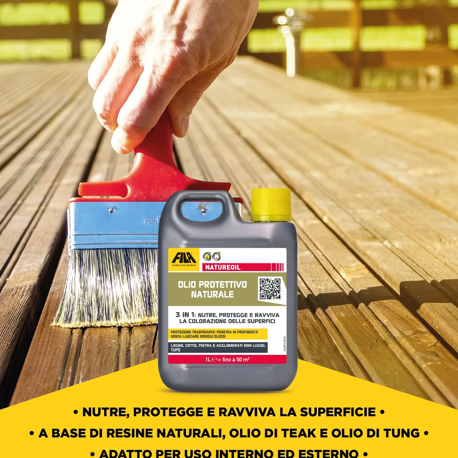 FILA Surface Care Solutions, Naturalny olej, 3 w 1, naturalny olejek ochronny: pielęgnuje, chroni i ożywia powierzchnie z drewna, terakoty, kamienia i aglomeraty, 1 l