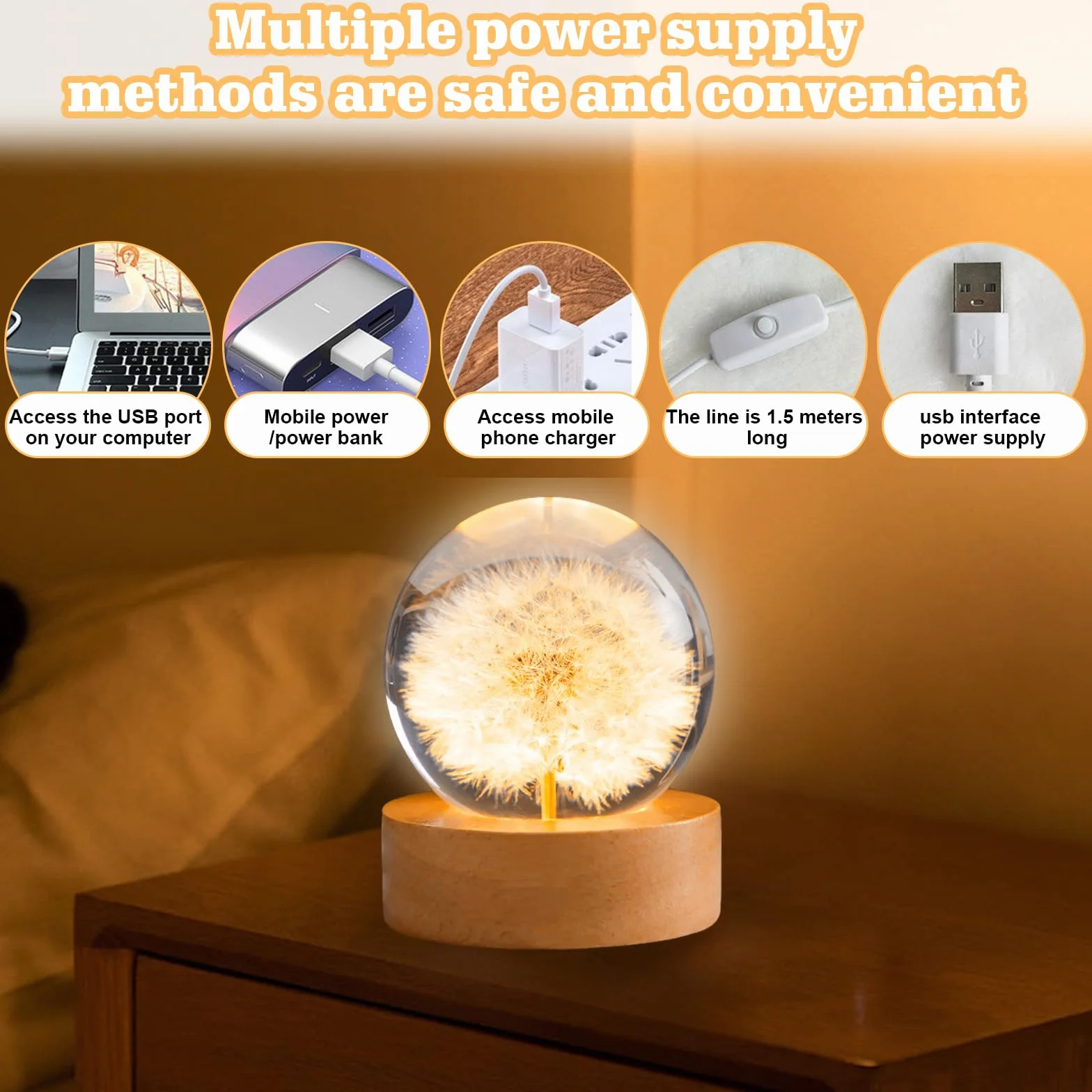 GOMETY Drewniana podstawa świetlna LED, USB LED do szkła akrylowego, ciepły kolor, drewniana podstawa LED, kwadratowa/okrągła, podstawa wyświetlacza do soczewek kryształowych, szkła, akrylu,