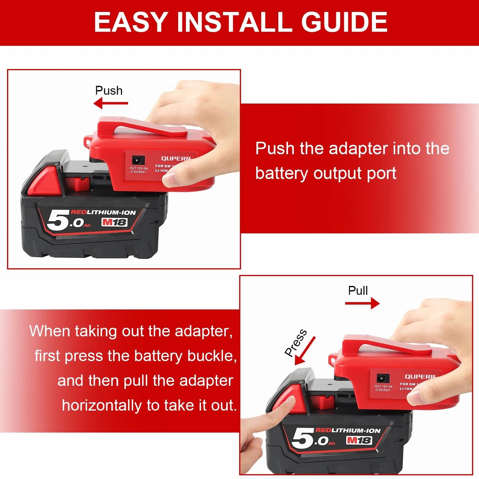Adapter USB do akumulatora Milwaukee M18 18 V, konwerter z podwójnym portem ładowania USB, port DC 12 V, bezprzewodowa latarka i światło robocze LED (tylko adapter)