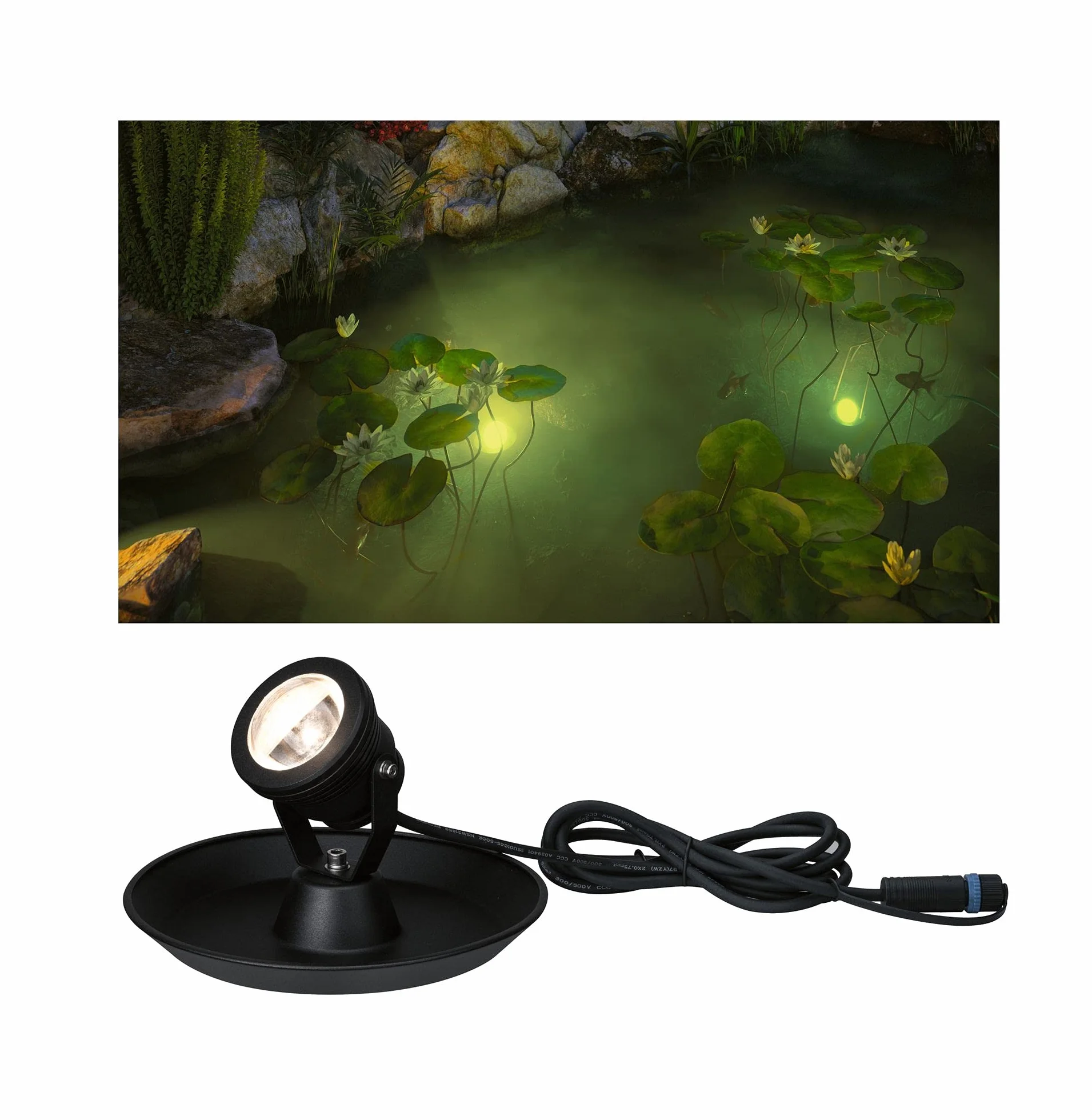 Paulmann 94209 Plug & Shine LED oprawa zewn. oprawa do stawu okrągła w kompl. ściemn. 1x2,8 W IP68 na zewnątrz czarna opr.ogrod. alu. 3000 K