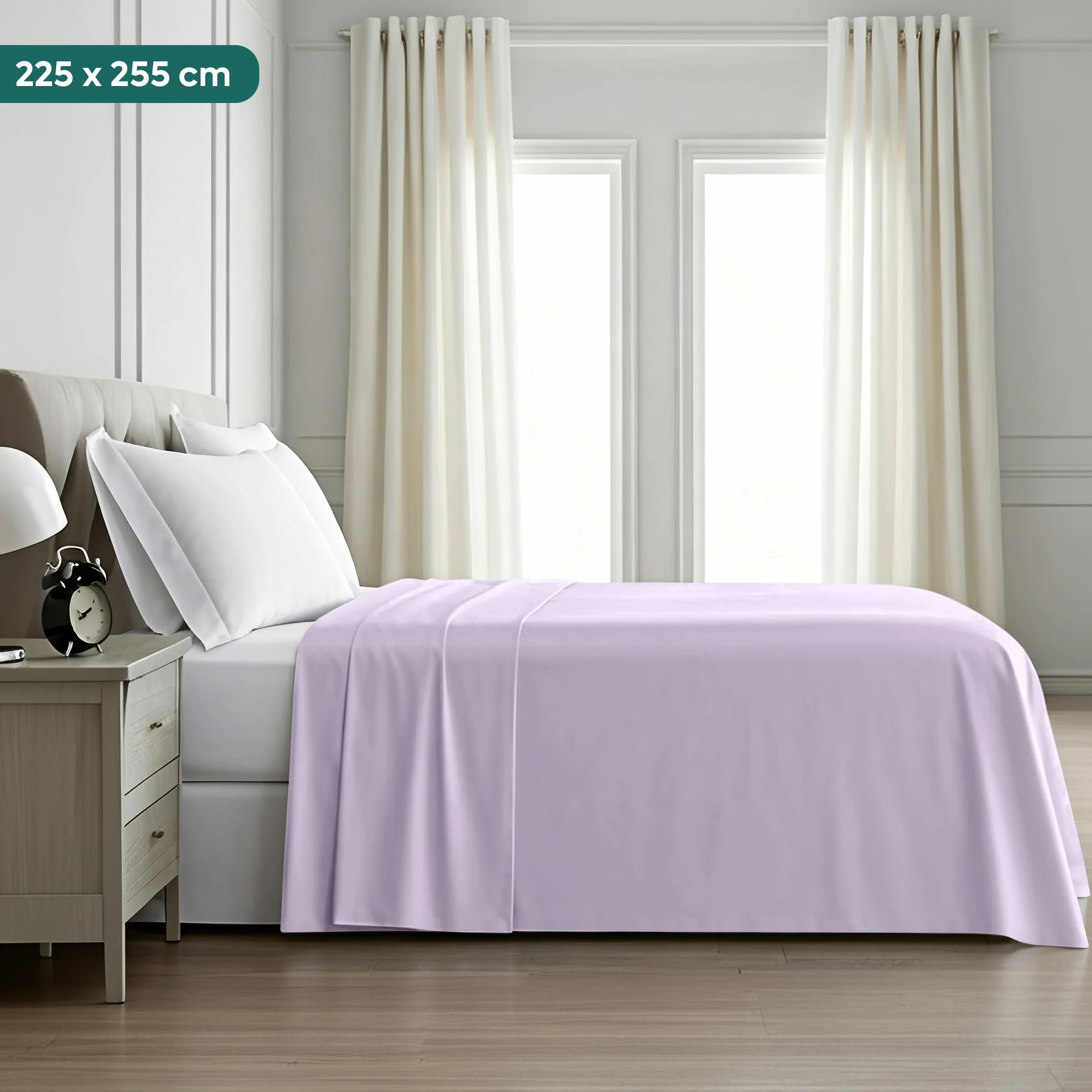 Utopia Bedding - Płaskie Prześcieradło Podwójne (225 x 255 cm, Lawendowy) - Soft Brushed Microfiber Fabric - dla rozmiaru łóżka 135 x 190 cm