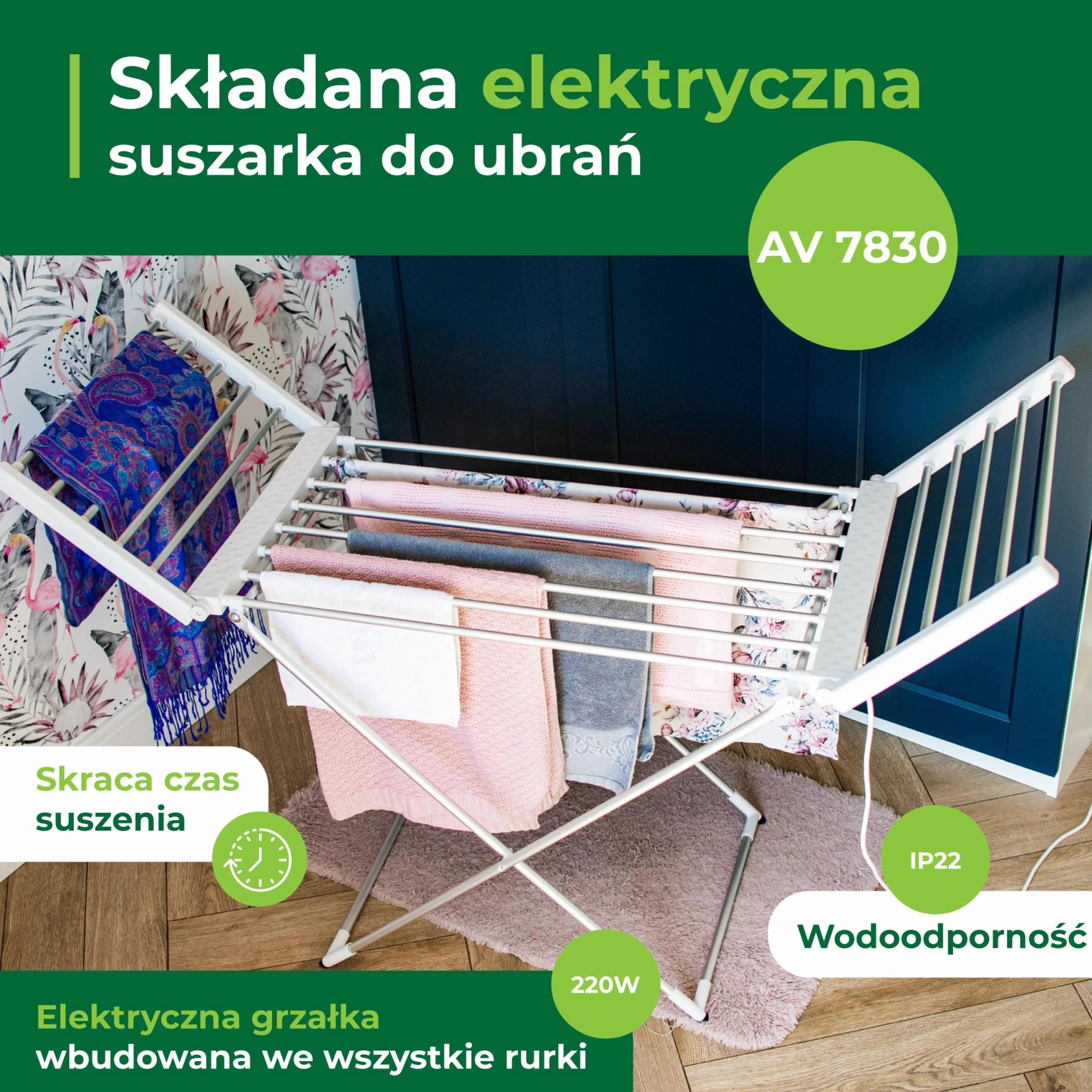 Elektryczna suszarka na pranie, Suszarka do ubrań z 18 prętami grzejnymi, Podgrzewany stojak do suszenia prania o mocy 220W, 148 x 52,5 x 90 cm, Skraca czas suszenia, IP22, Srebrno-Biała
