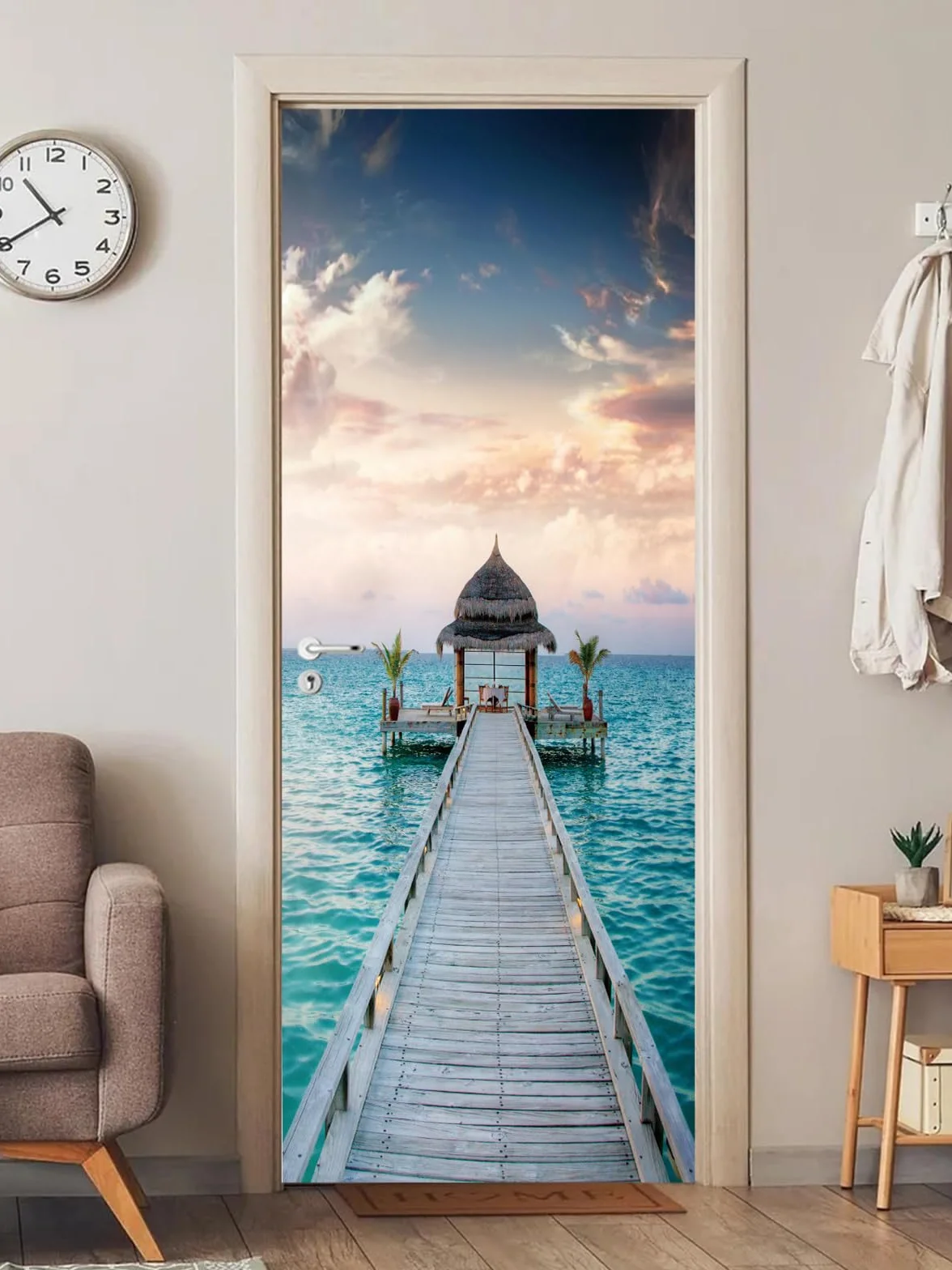FLFK 3D Most z drewna morskiego samoprzylepne naklejki na drzwi 77 x 200 cm (zestaw 2 arkuszy)-Mural Zdjęcie Naklejka ścienna Naklejka ścienna Salon Sypialnia Wystrój
