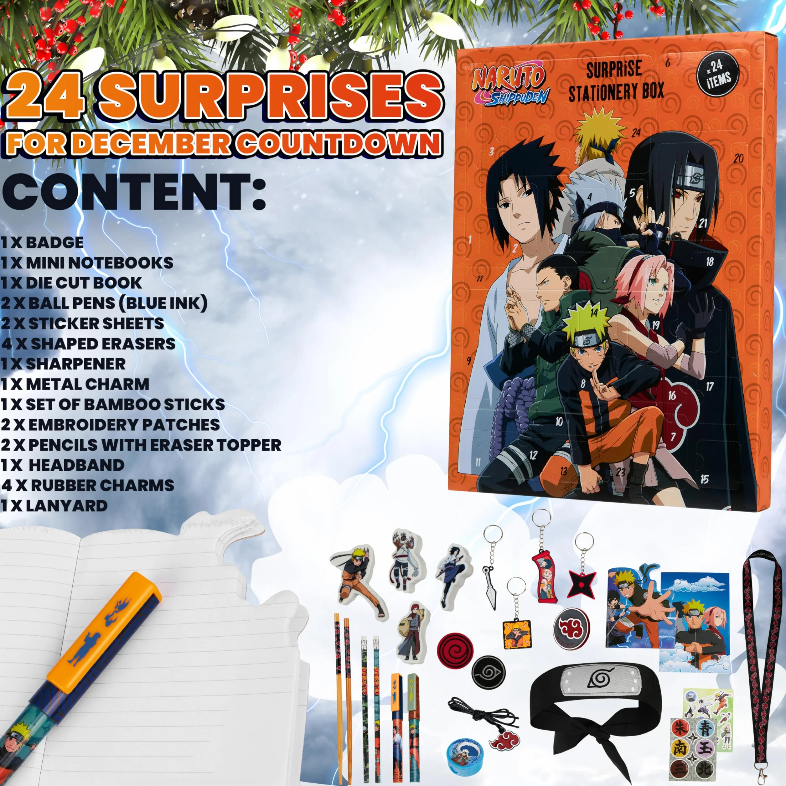 Naruto Kalendarz adwentowy 2024 Dzieci, Anime Papeteria Odliczanie Kalendarz Prezenty dla Dzieci (Pomarańczowy)
