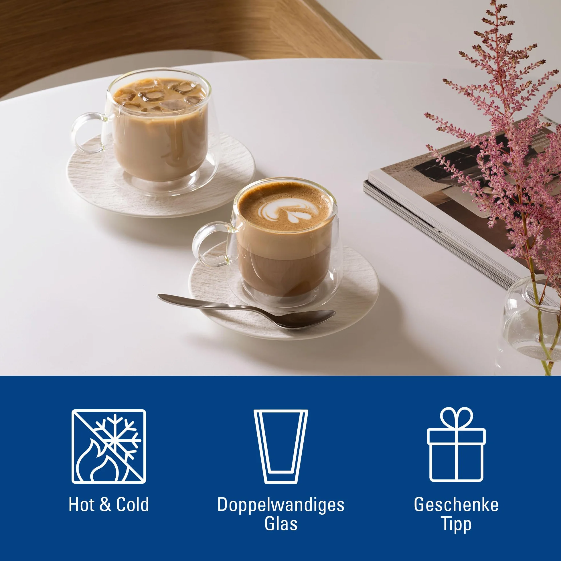 Villeroy & Boch – Artesano Hot&Cold Beverages szklanka do kawy, zestaw 2 szklanek, podwójne ścianki do napojów, 180 ml, szkło borokrzemowe, zmywarka, mikrofala