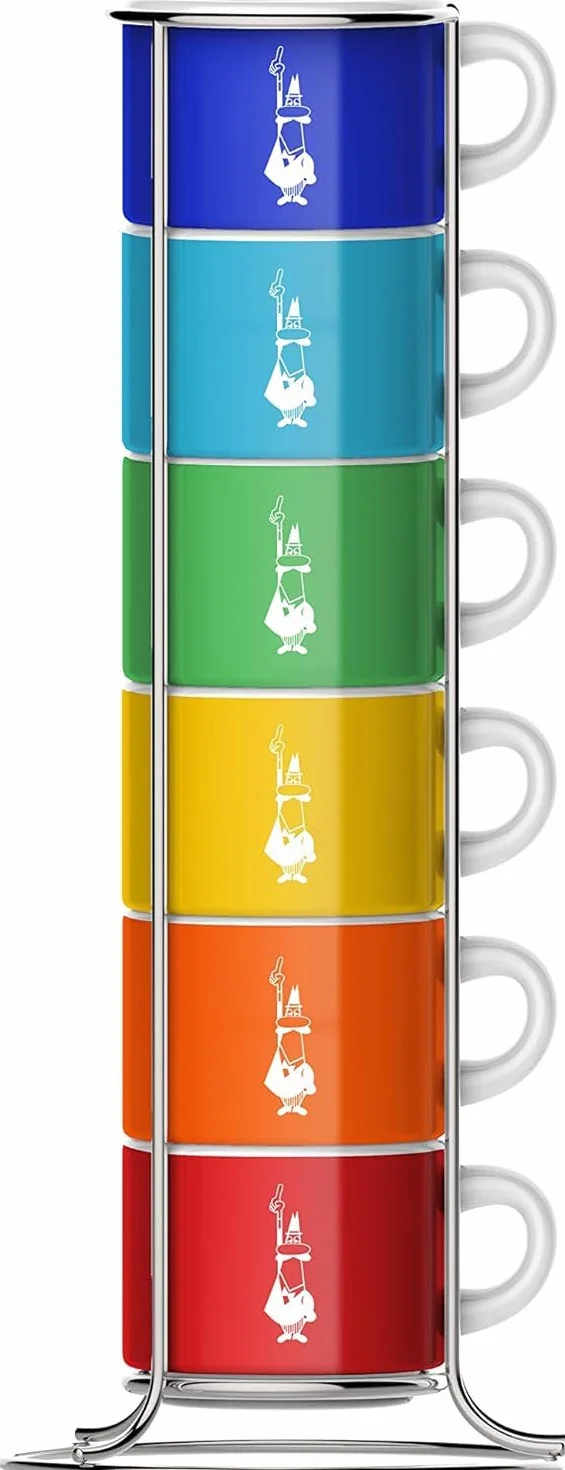 Bialetti Sześć kubków z możliwością układania w stos, wielokolorowe, porcelana, 7-częściowy zestaw