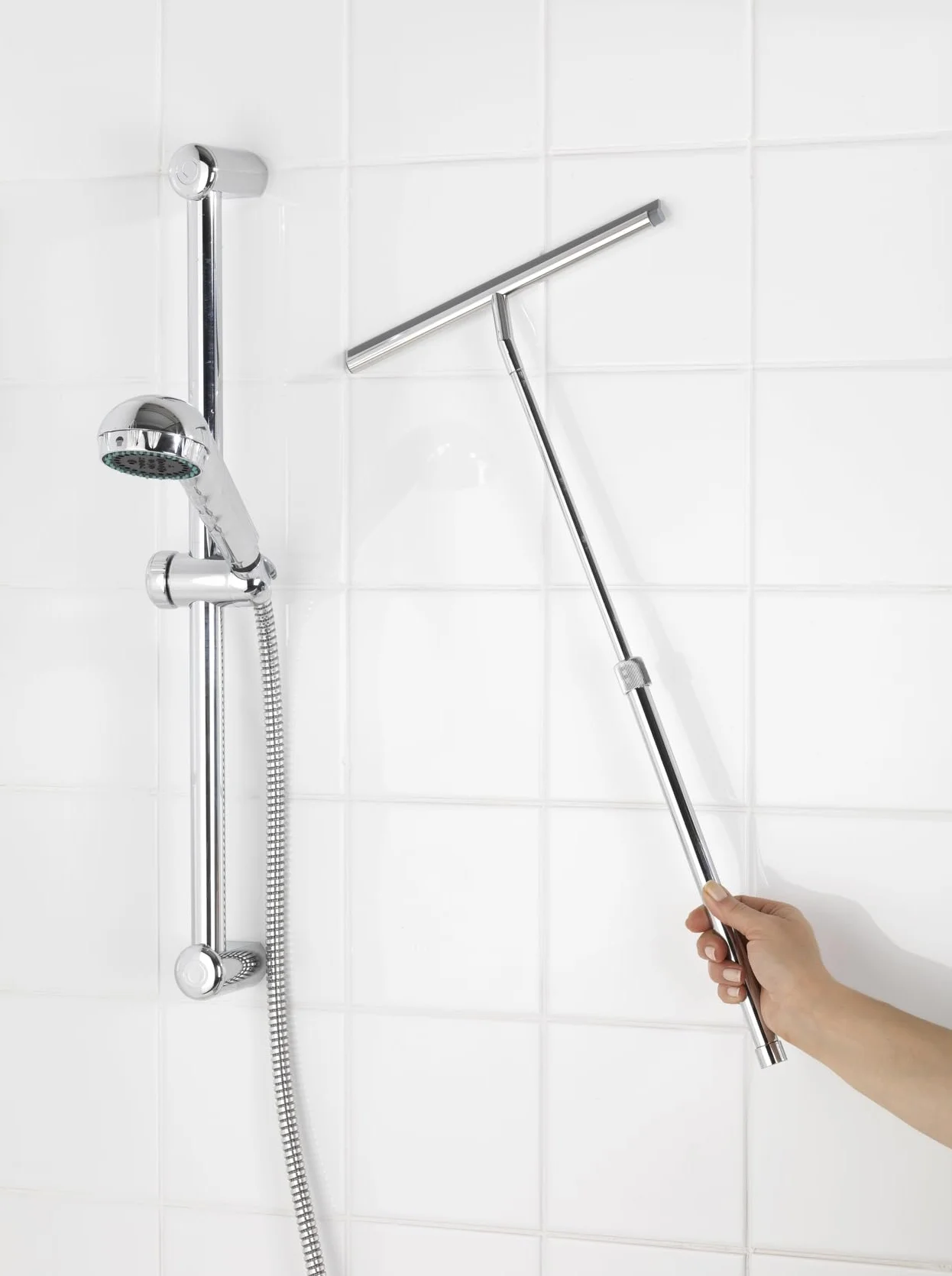 WENKO Teleskopowa rakla łazienkowa stal nierdzewna 26 x 37-59 x 3 cm błyszcząca