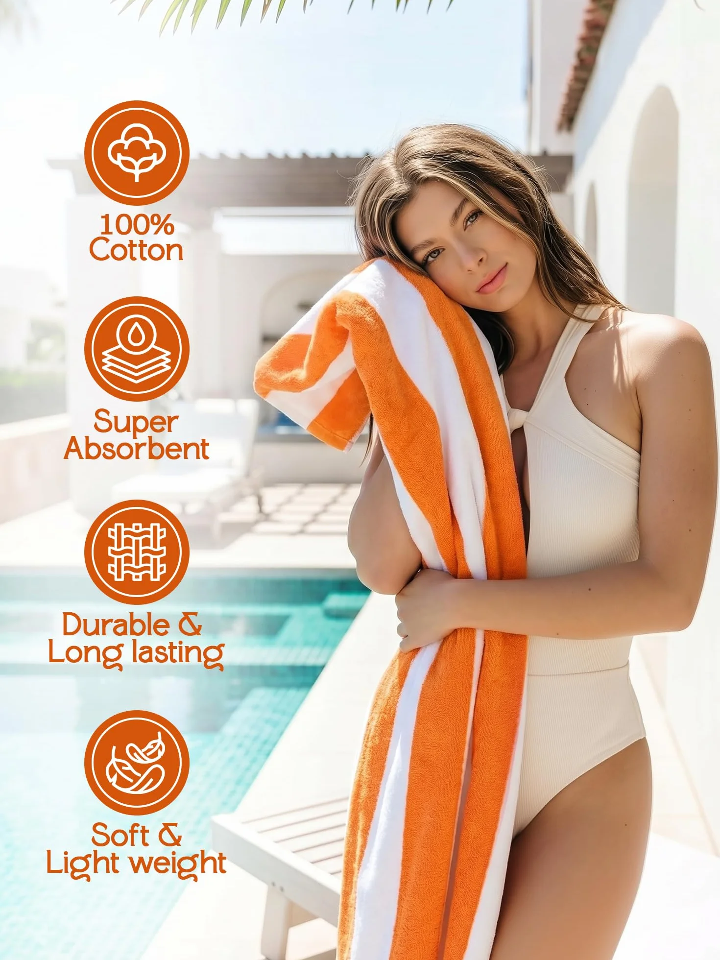 Utopia Towels Cabana Striped Ręczniki plażowe(76 x 152 cm) 100% bawełna ring-spun, duże ręczniki basenowe, miękkie i szybkoschnące (pakiet 4 sztuk) (niebieskie, żółte, zielone i pomarańczowe)