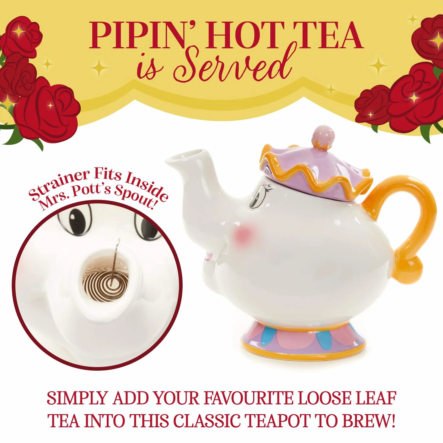 Paladone Mrs Potts Tea Pot ceramiczny dzbanek do herbaty, oficjalnie licencjonowany produkt "Piękna i Bestia", 24 x 17 x 20 cm