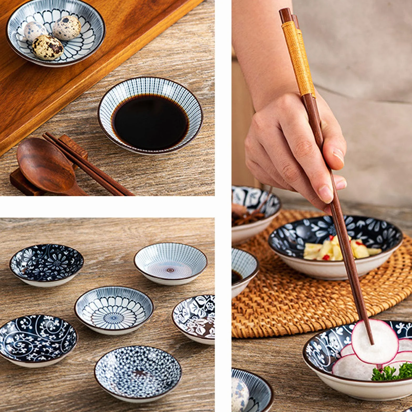 Zestaw 6 ceramicznych misek na sos, można układać w stos i wielofunkcyjne, idealne do Sushi, przekąsek i deserów