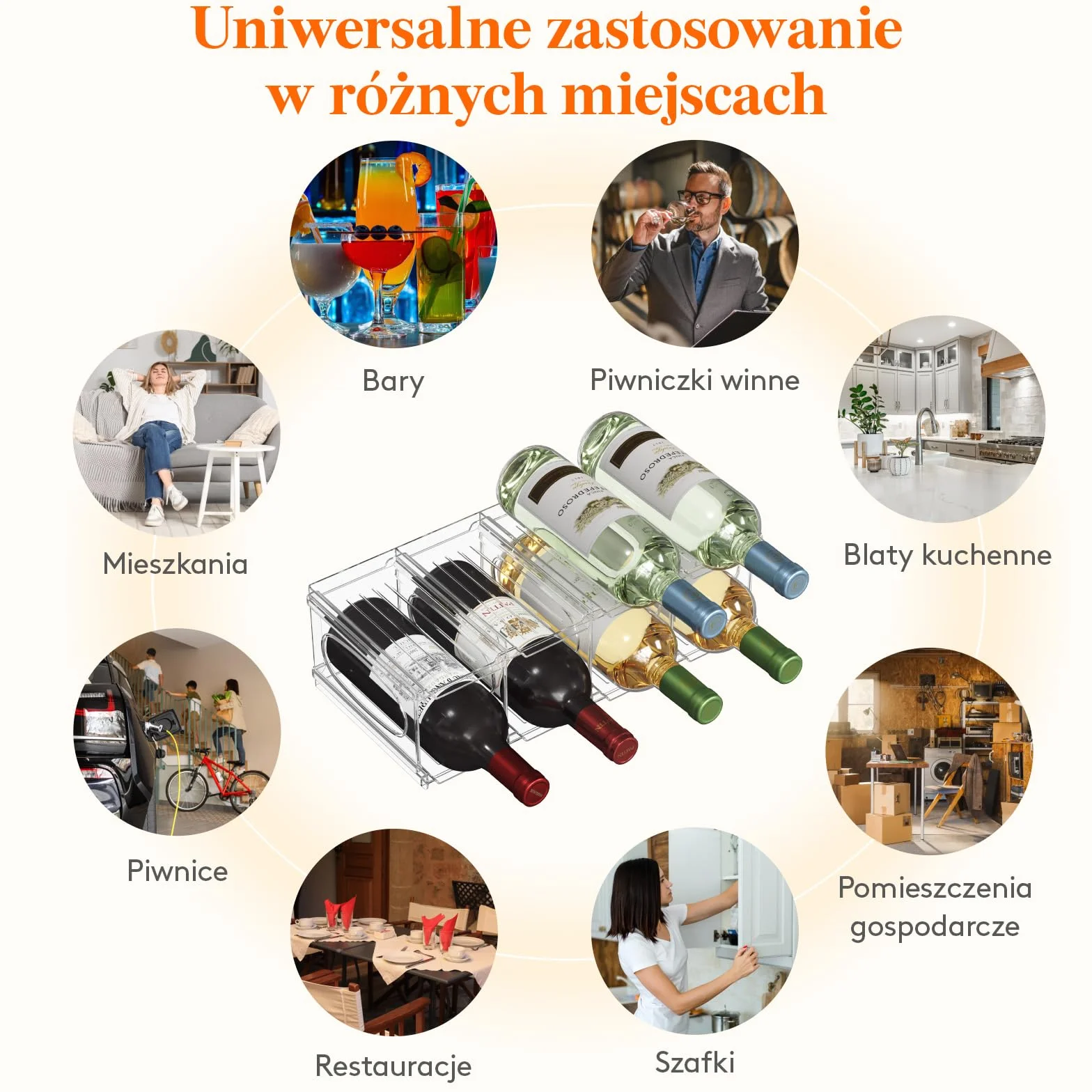 Lifewit Plastikowy stojak na wino 8 butelek 2 poziomy 42 x 20 x 12,5 cm