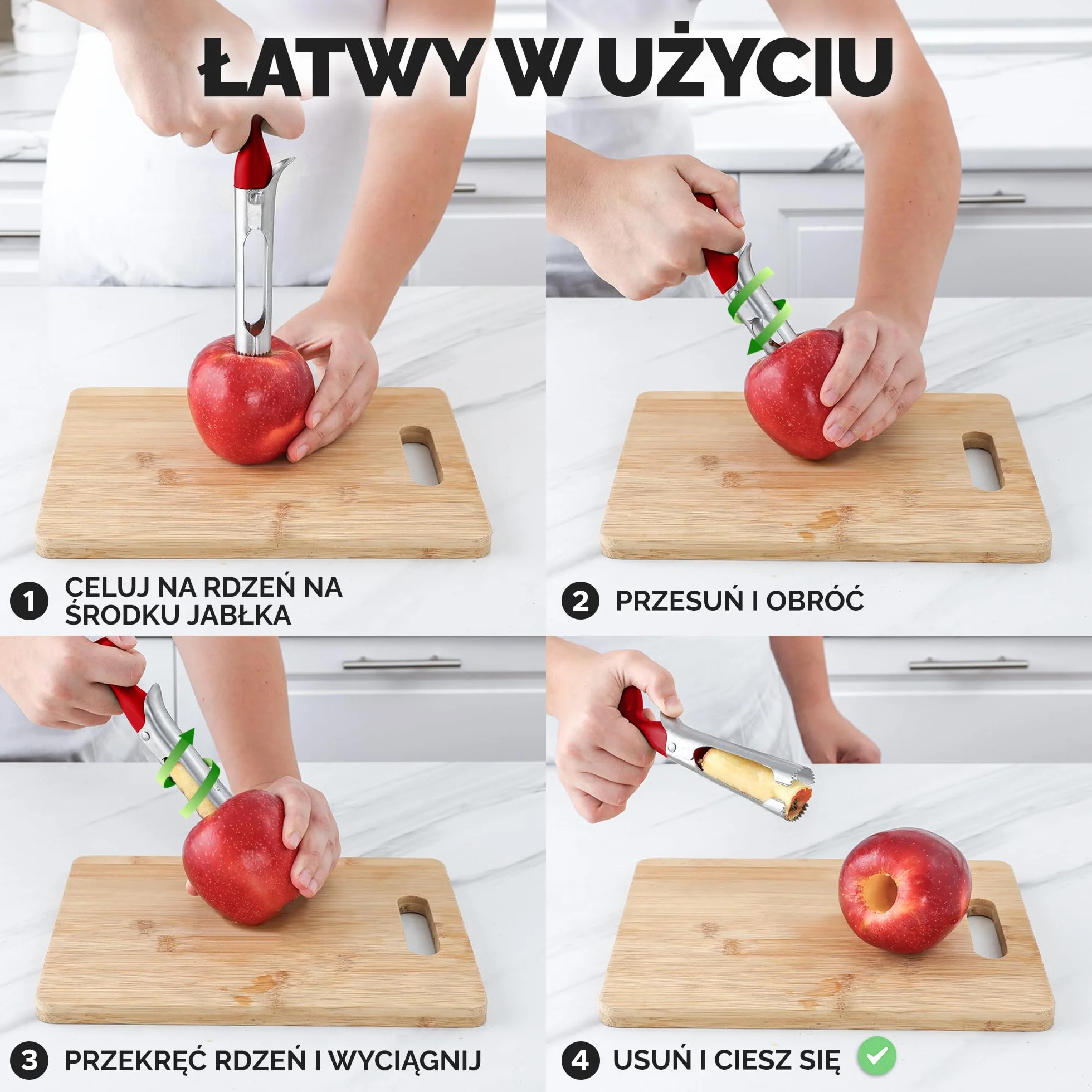 Zulay Premium Corer do jabłek, łatwy w użyciu, trwały, do jabłek, gruszek, papryki, stal nierdzewna, czerwony