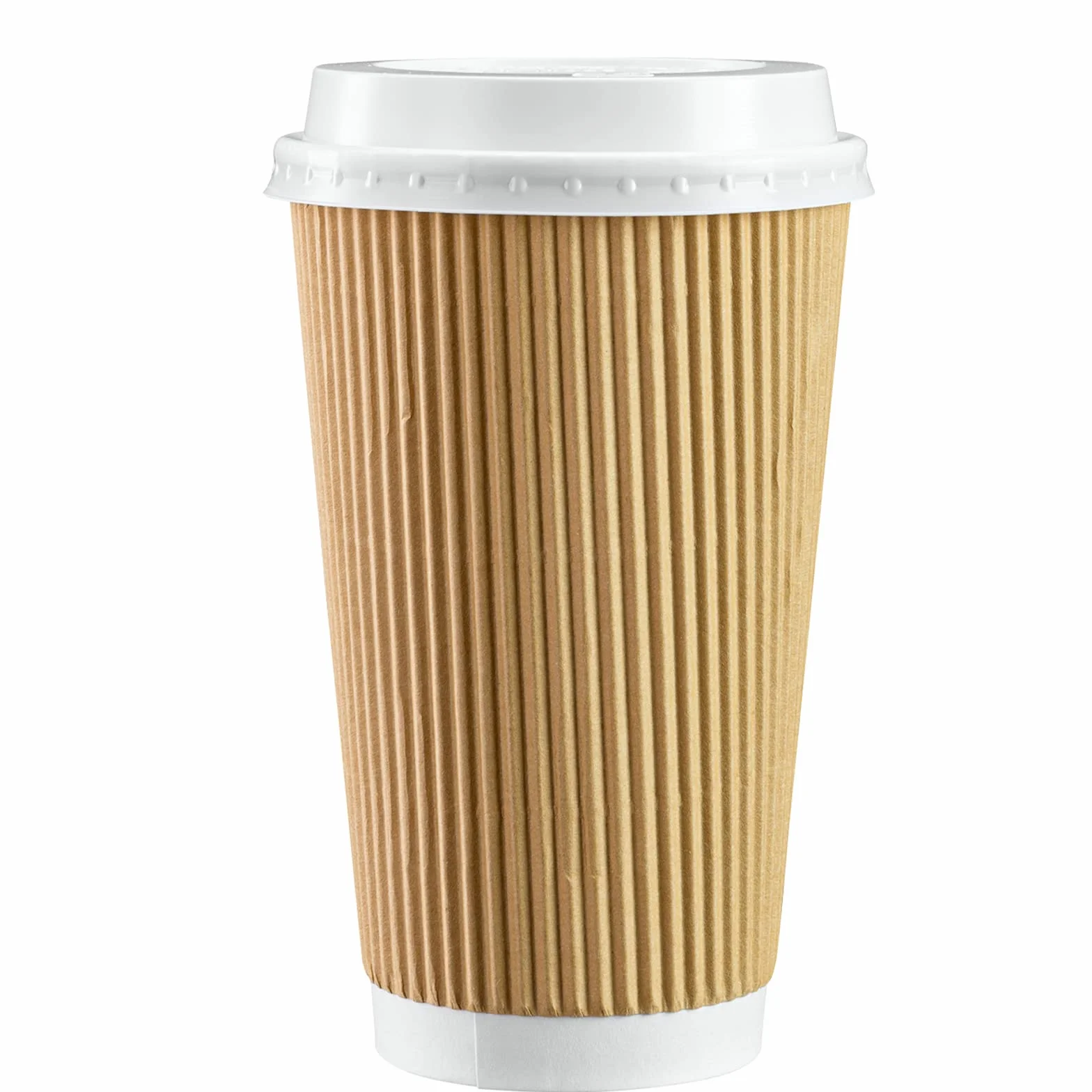 Comfy Package Gusto [16 oz. - 475 ml - 50 zestawów] Izolowane kubki papierowe kraft ripple do gorących napojów, jednorazowe kubki do gorących napojów z pokrywkami - Idealne do gorących napojów